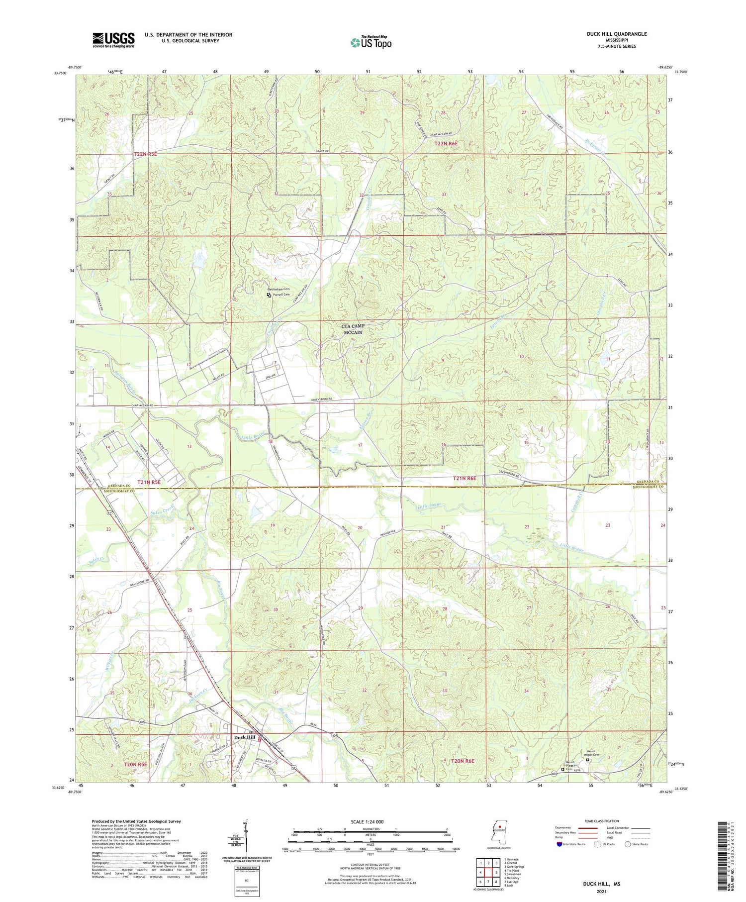Duck Hill Mississippi US Topo Map Image