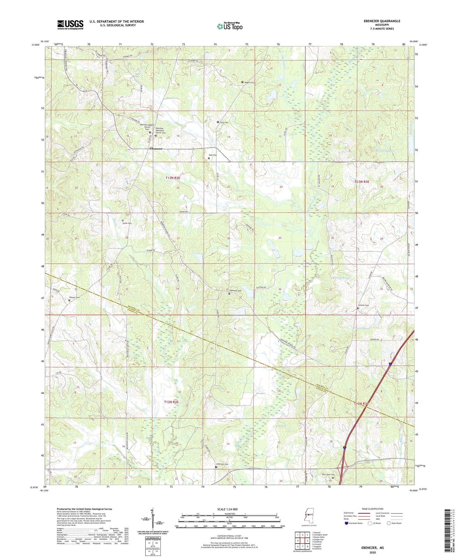 Ebenezer Mississippi US Topo Map Image