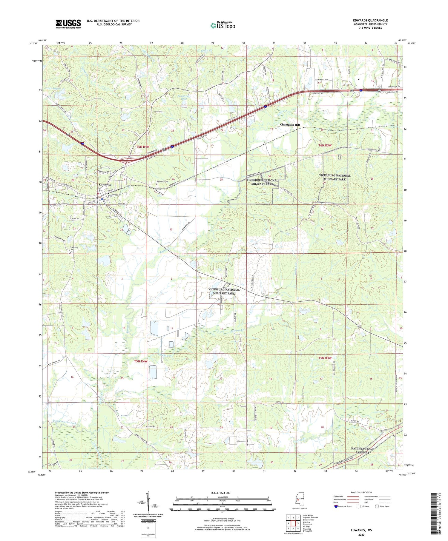 Edwards Mississippi US Topo Map Image