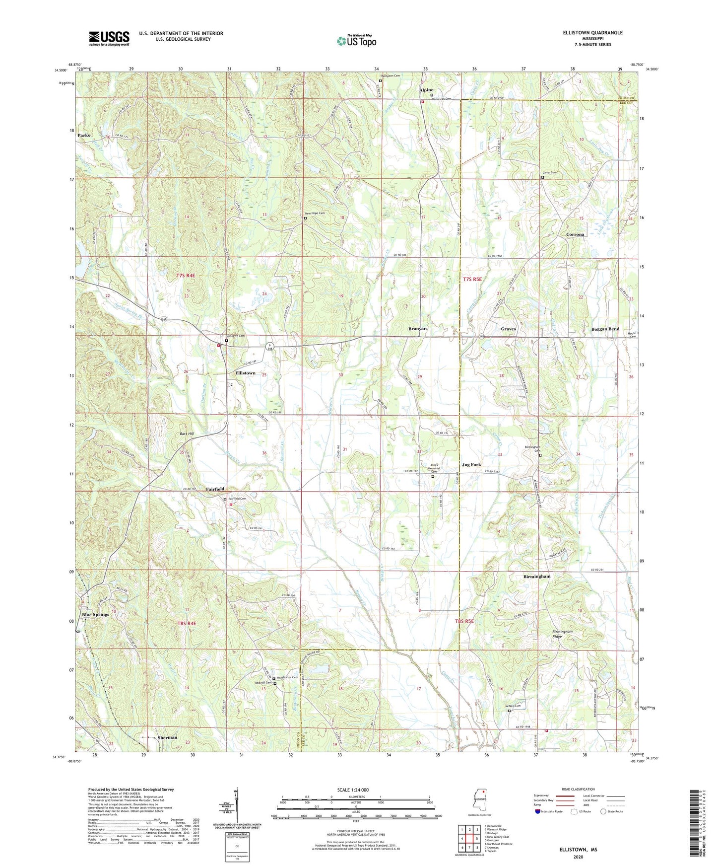 Ellistown Mississippi US Topo Map Image