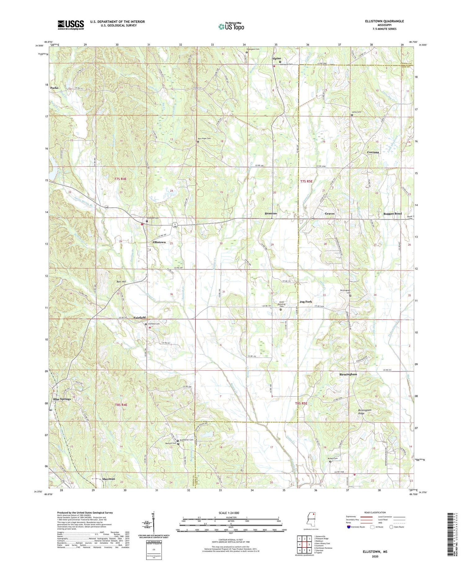 Ellistown Mississippi US Topo Map Image