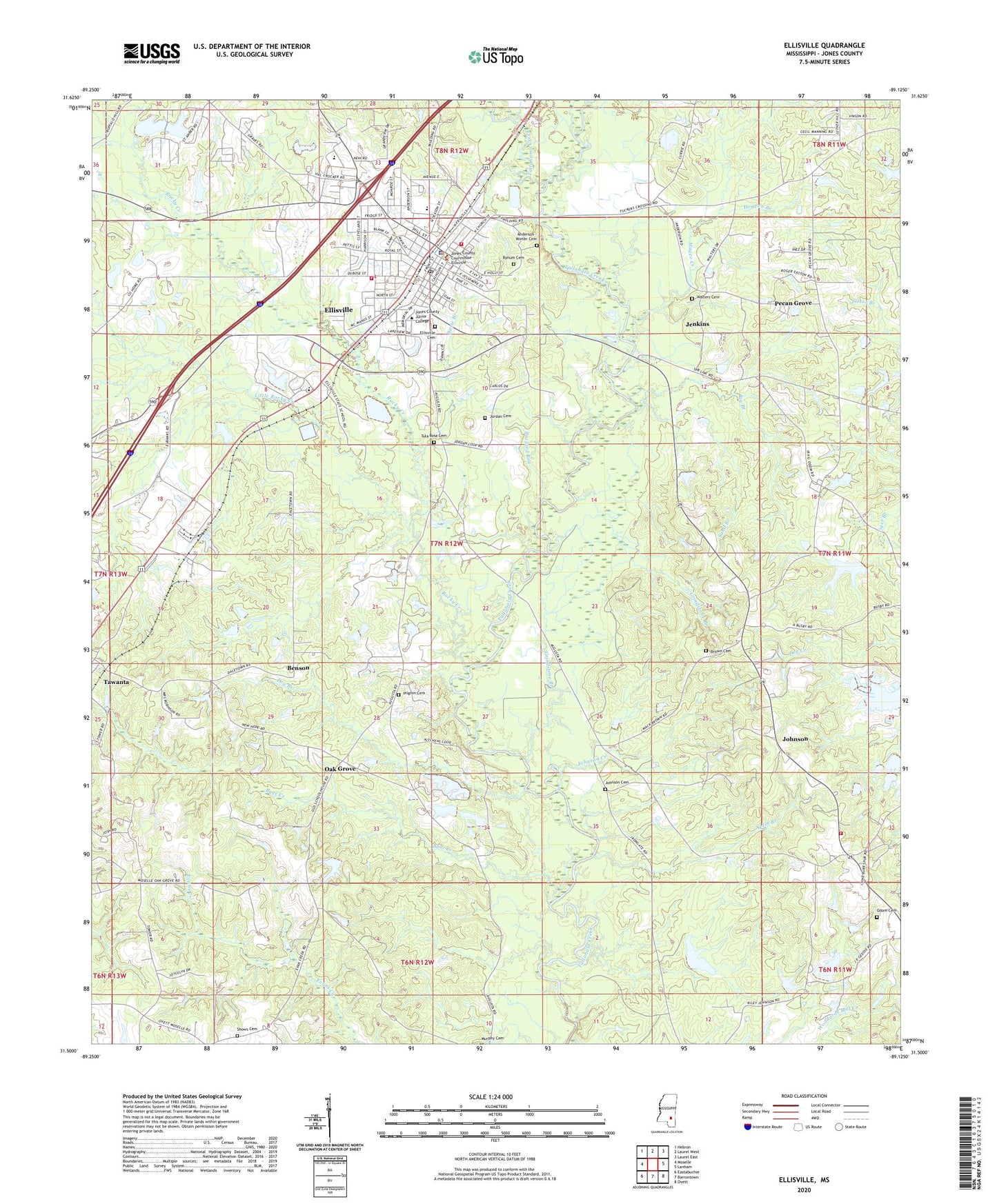 Ellisville Mississippi US Topo Map Image