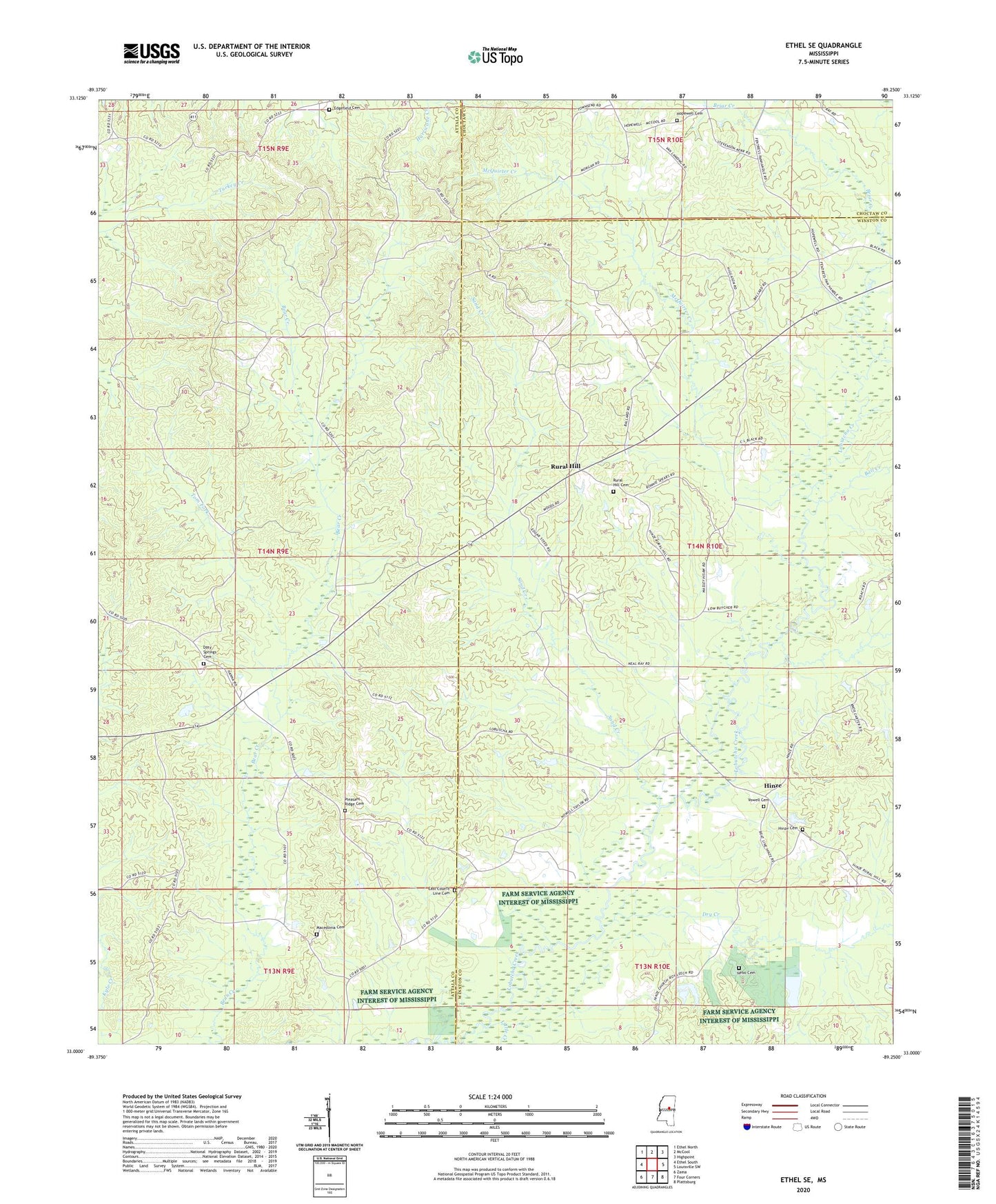 Ethel SE Mississippi US Topo Map Image