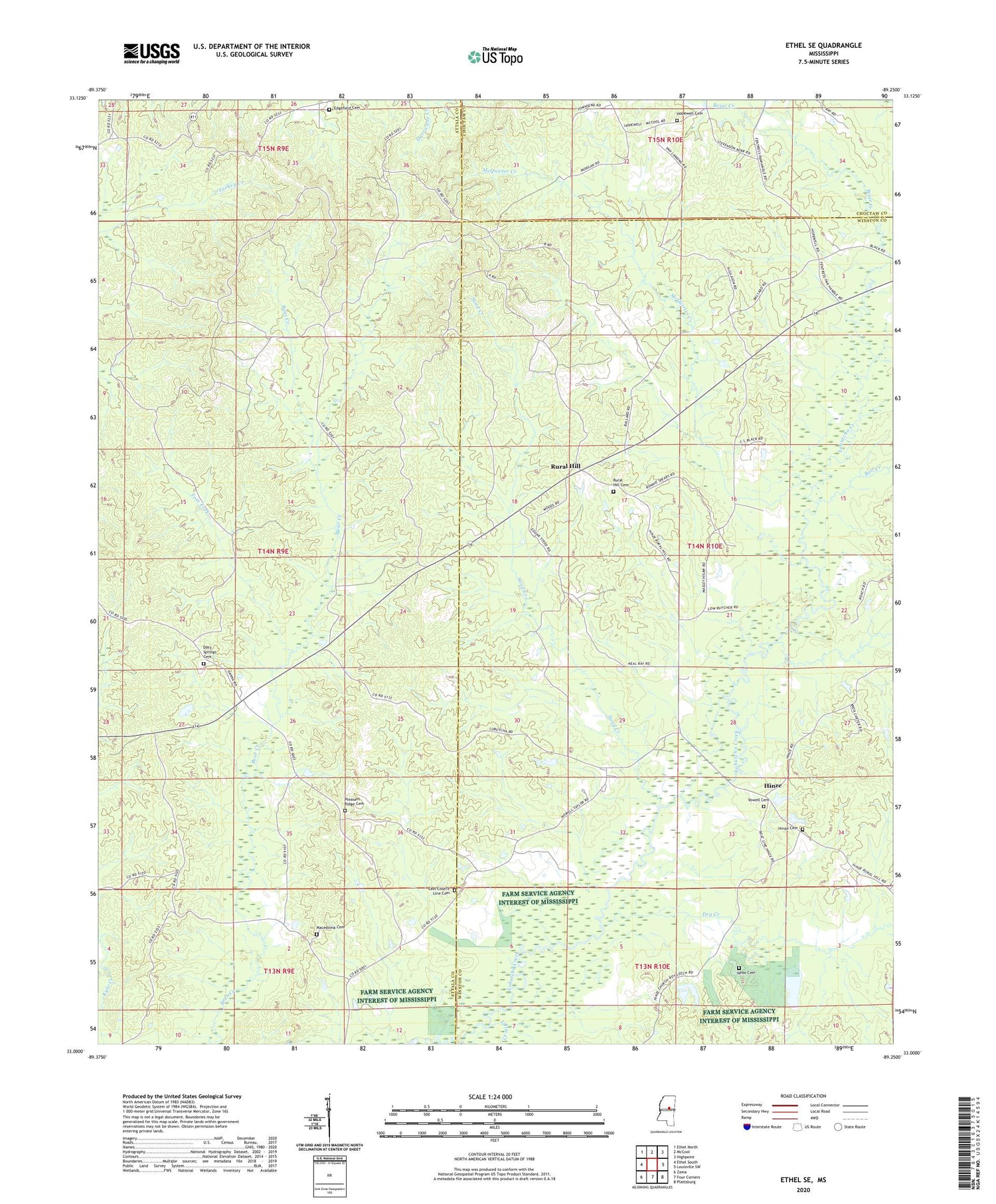 Ethel SE Mississippi US Topo Map Image