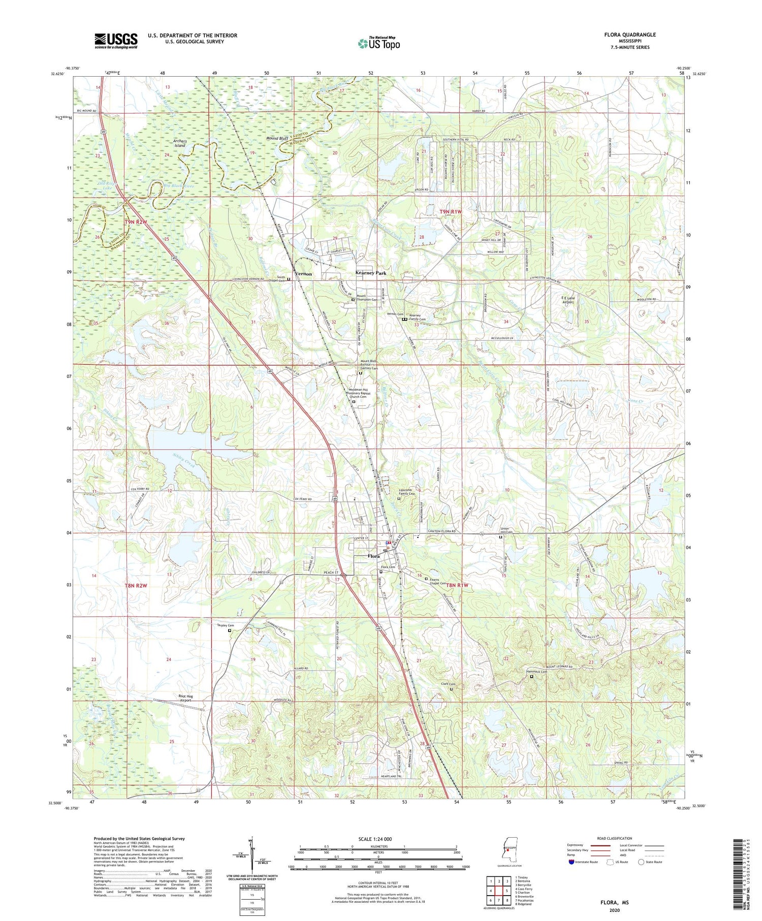 Flora Mississippi US Topo Map Image