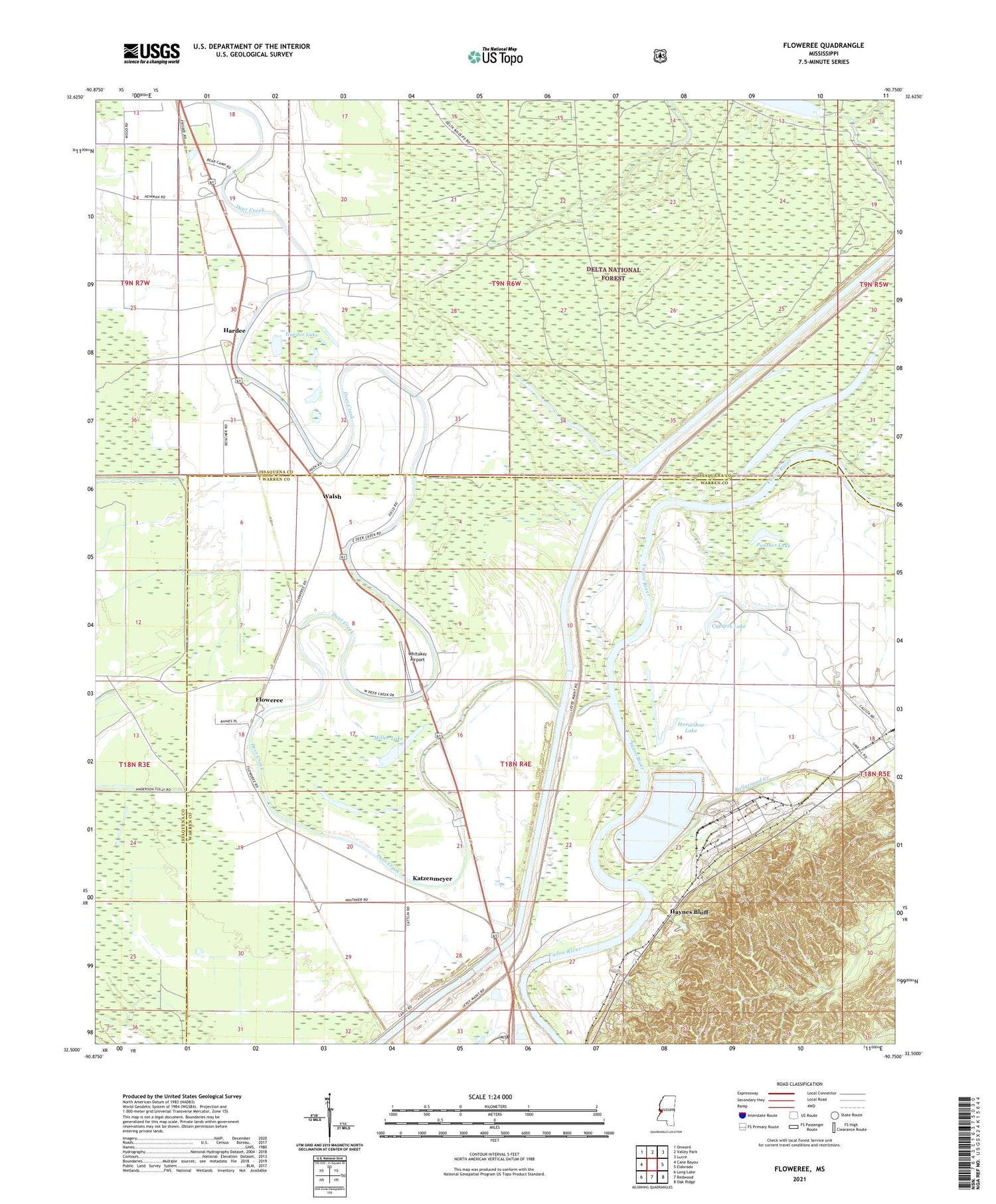 Floweree Mississippi US Topo Map Image