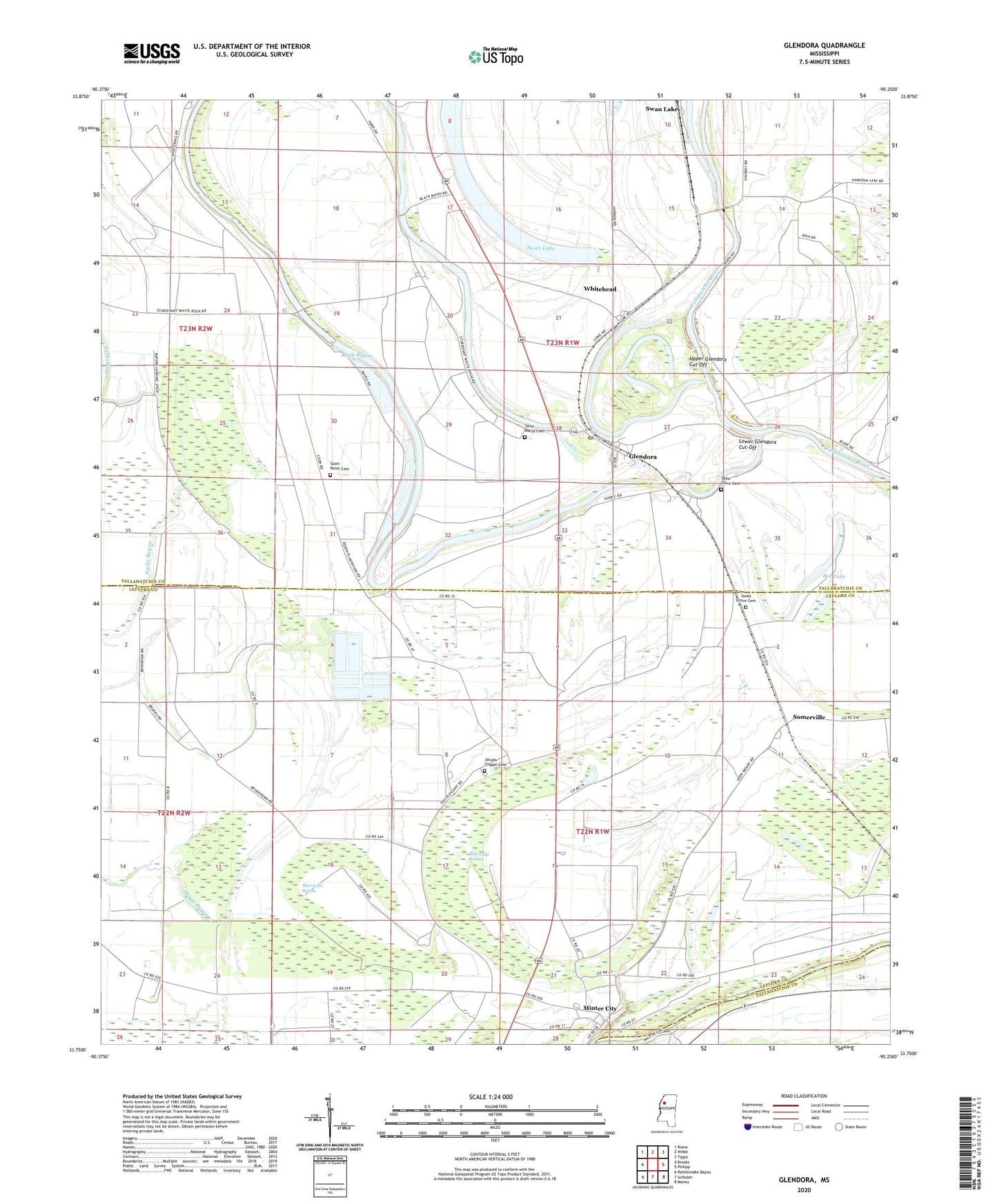 Glendora Mississippi US Topo Map Image