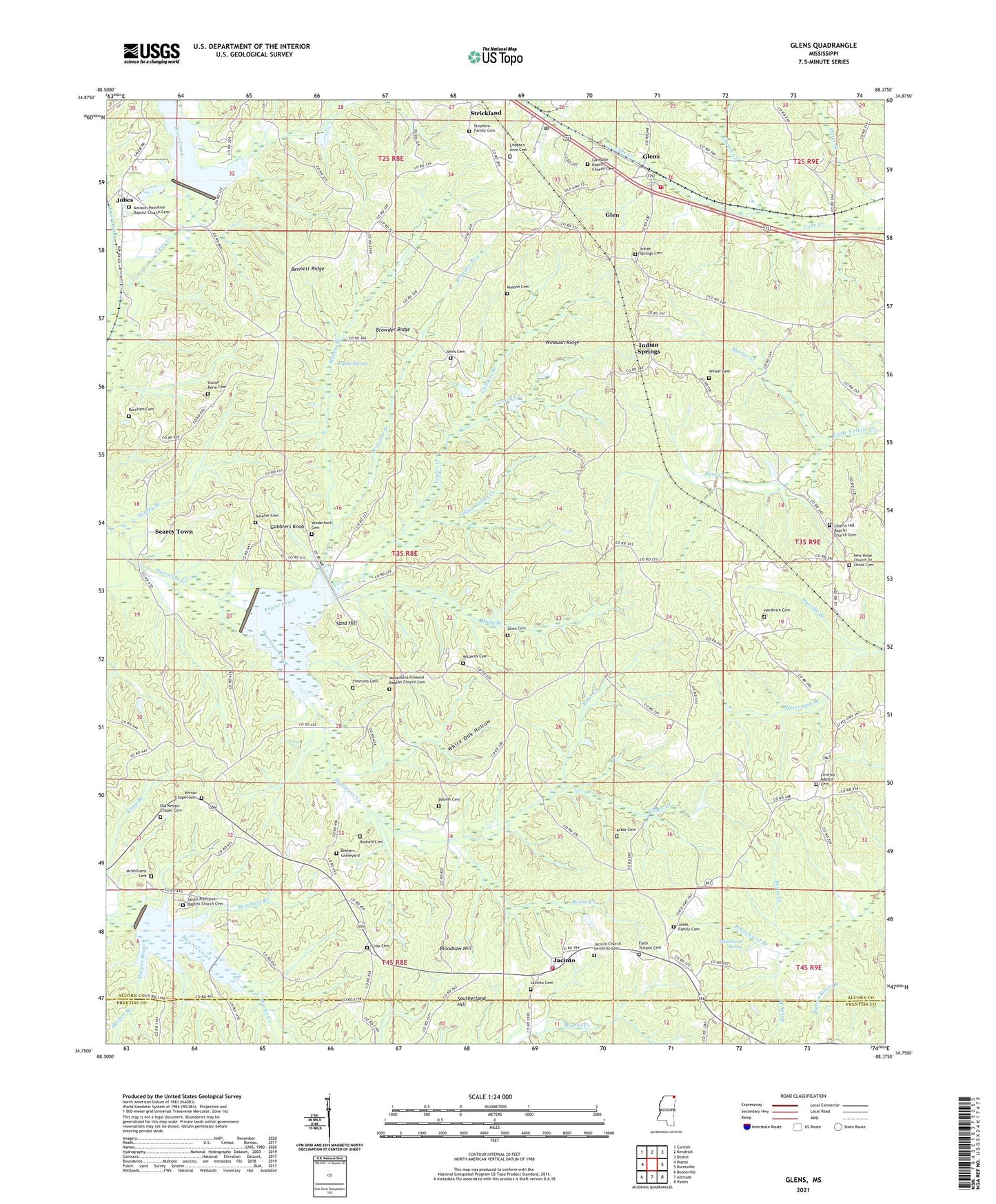 Glens Mississippi US Topo Map Image