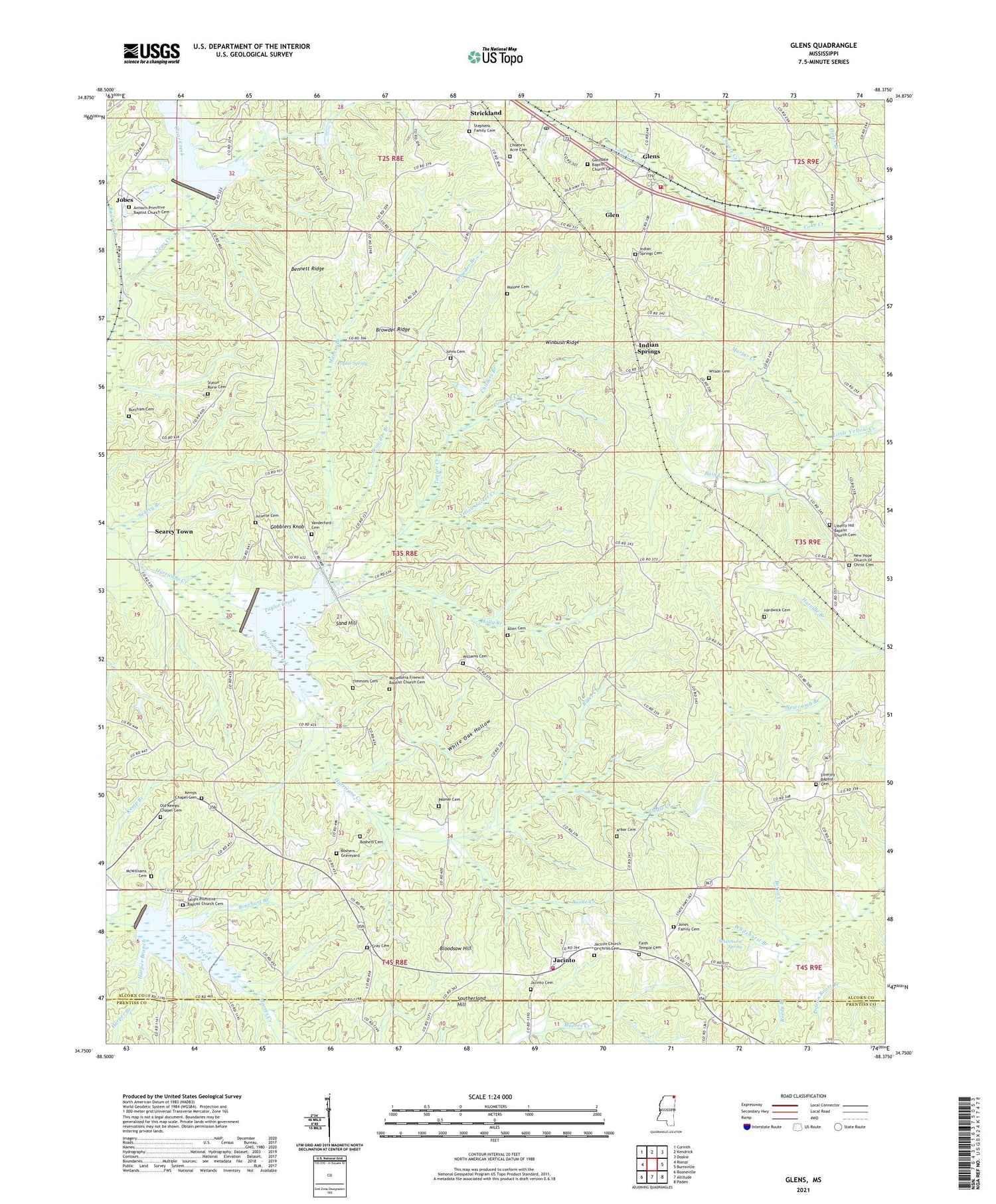 Glens Mississippi US Topo Map Image
