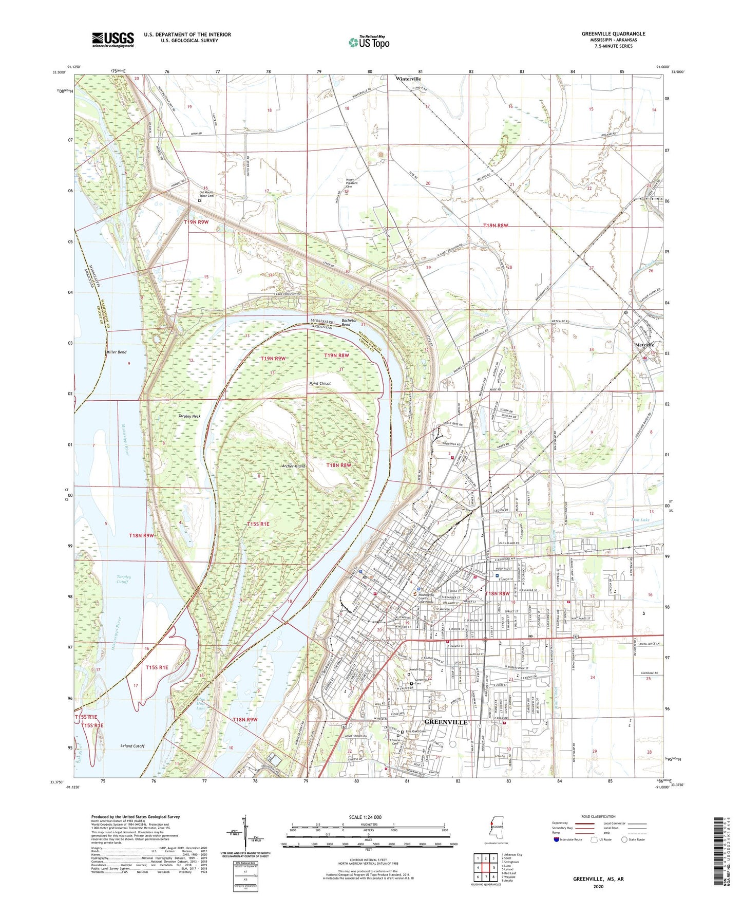 Greenville Mississippi US Topo Map Image