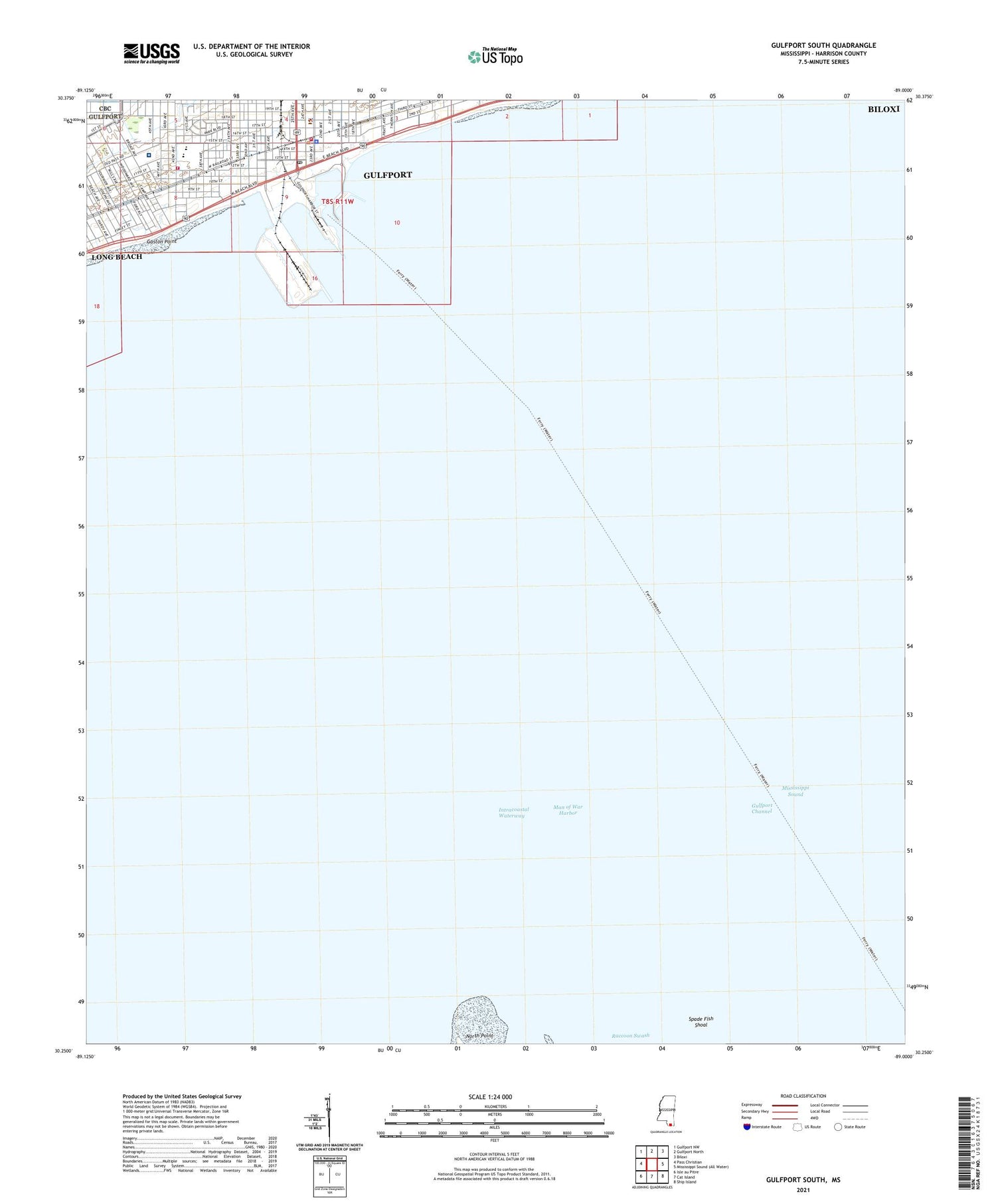 Gulfport South Mississippi US Topo Map Image