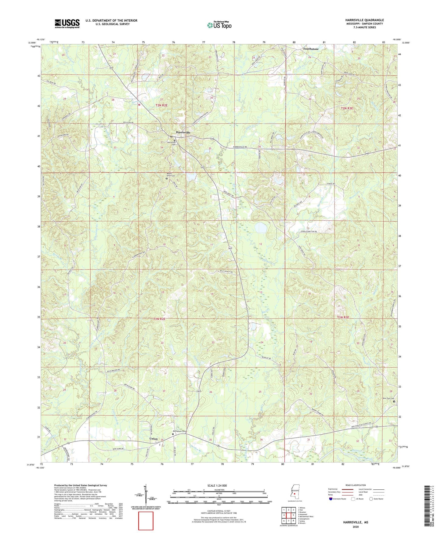 Harrisville Mississippi US Topo Map Image