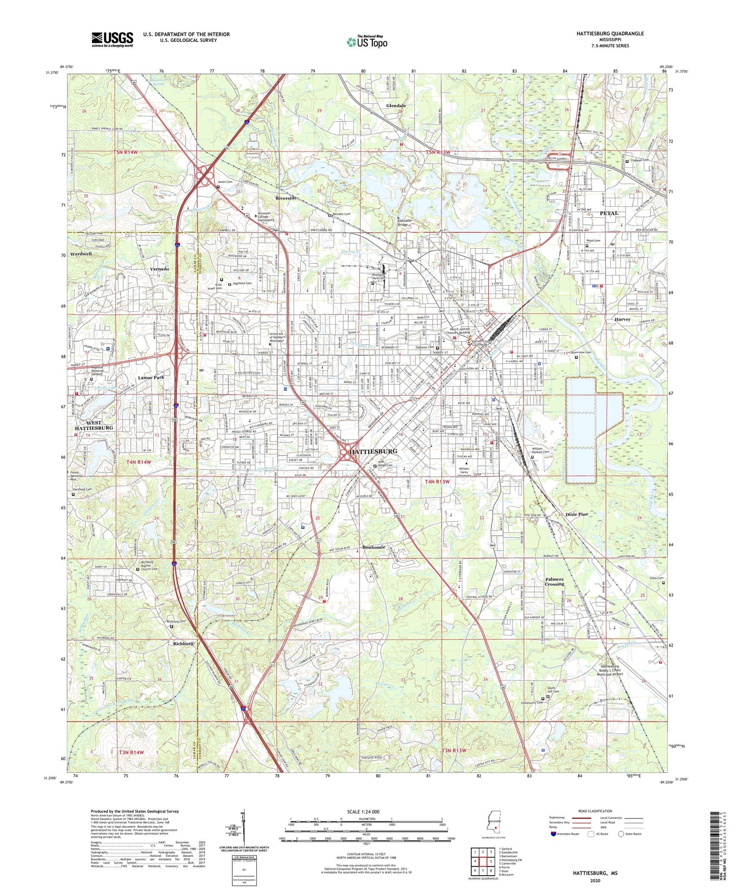 Hattiesburg Mississippi US Topo Map Image
