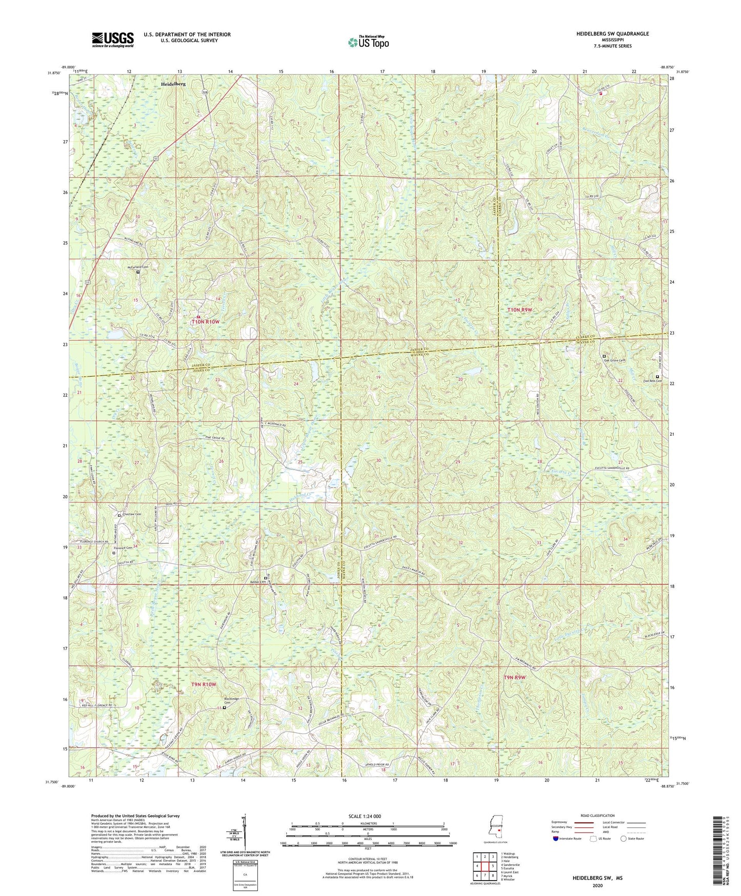 Heidelberg SW Mississippi US Topo Map Image