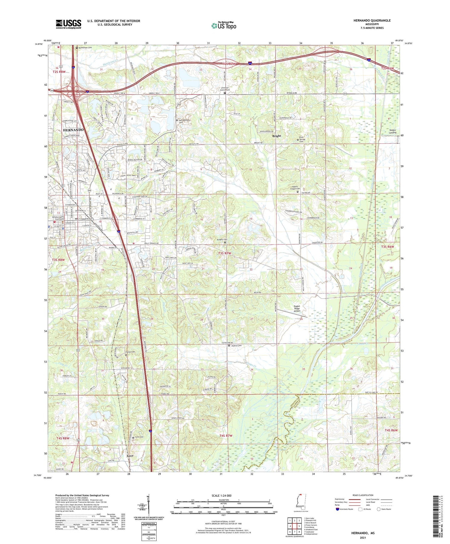 Hernando Mississippi US Topo Map Image