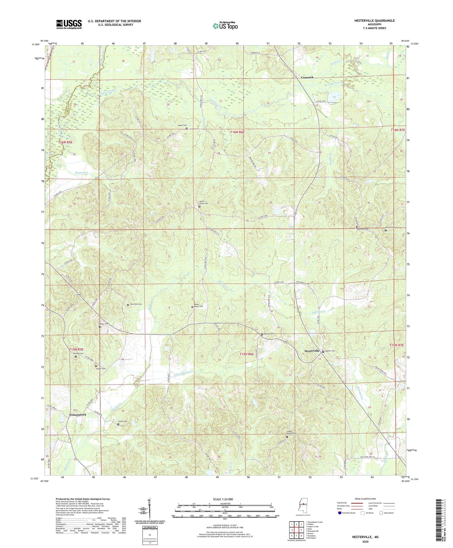 Hesterville Mississippi US Topo Map Image