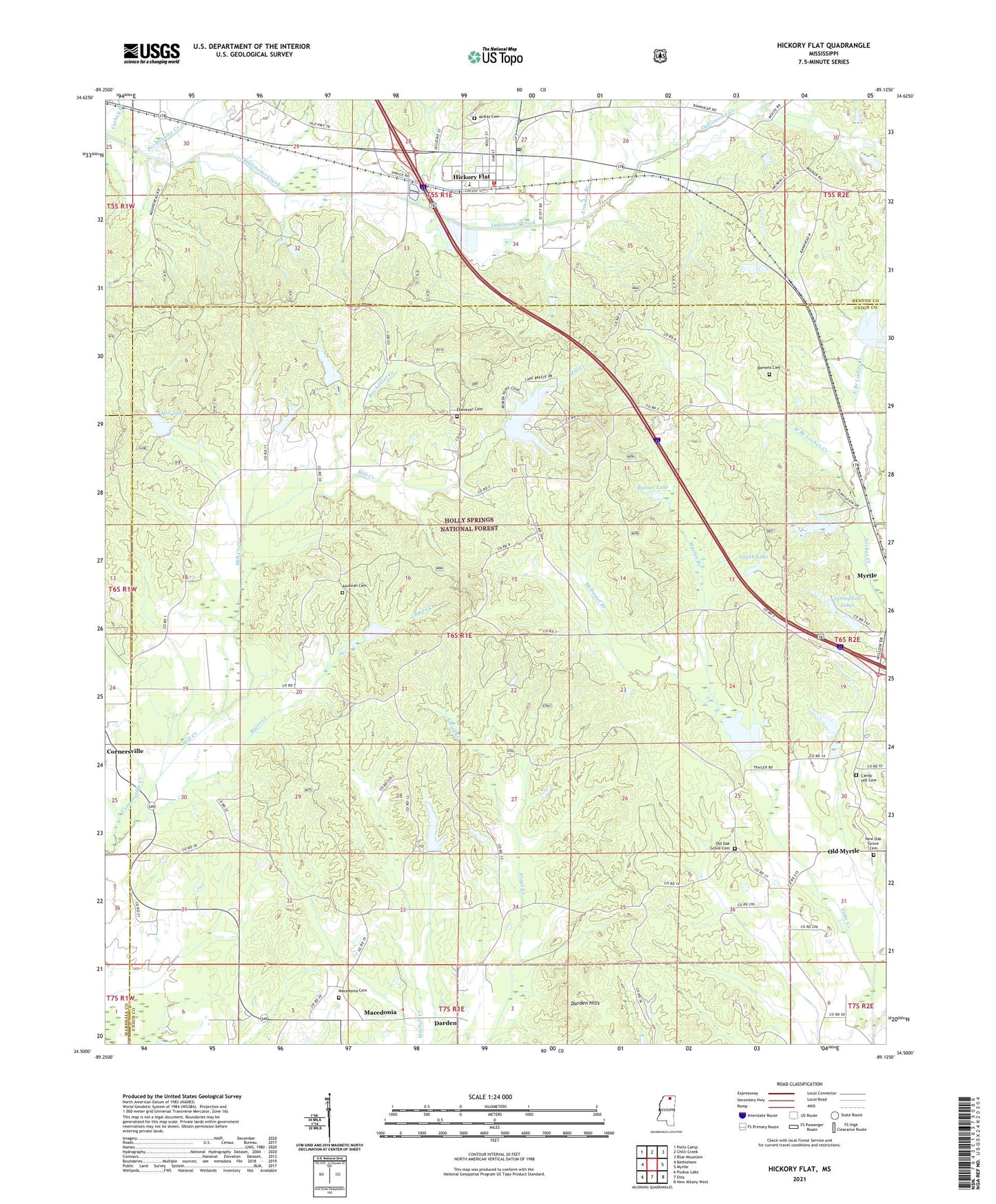 Hickory Flat Mississippi US Topo Map Image