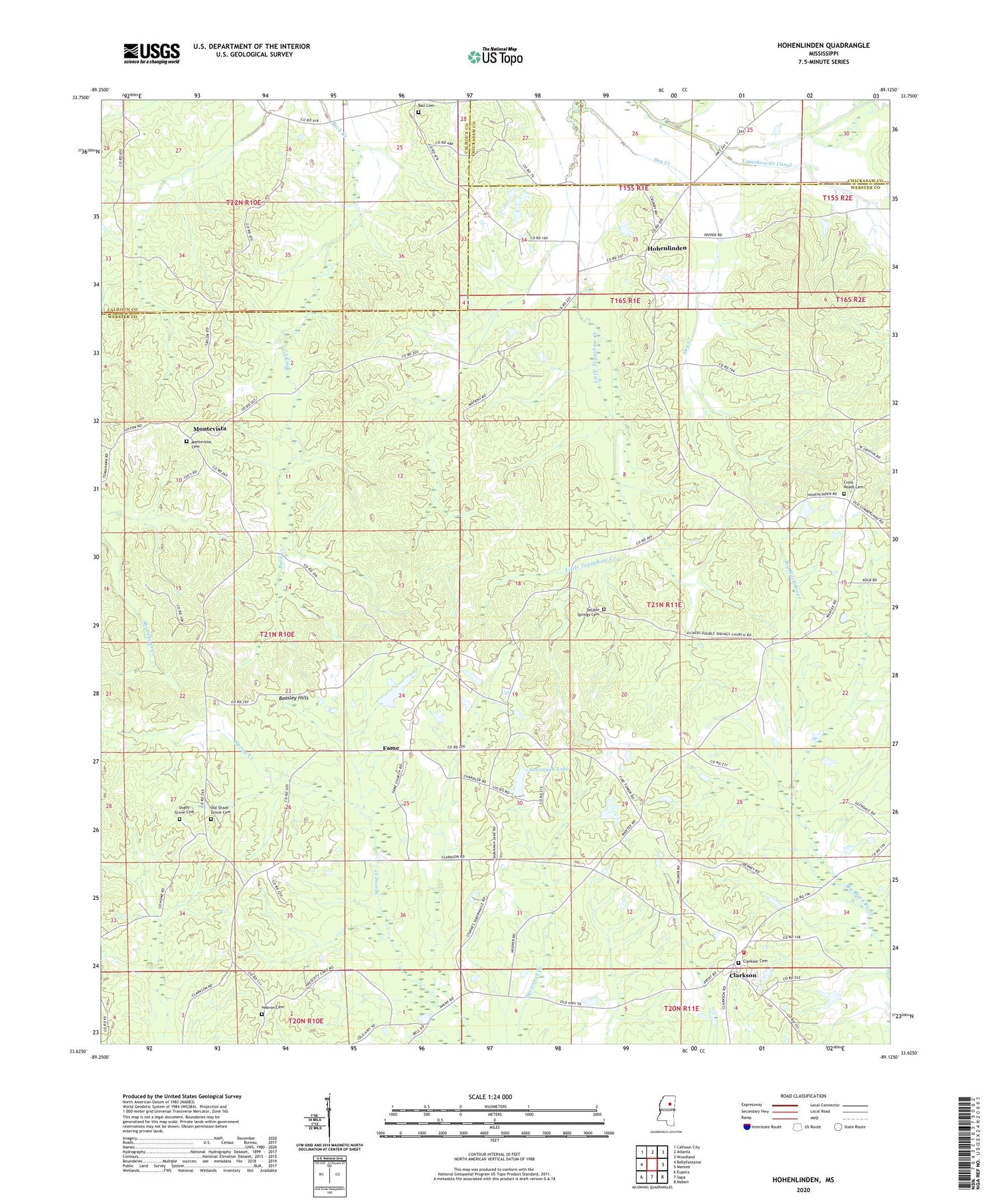 Hohenlinden Mississippi US Topo Map Image
