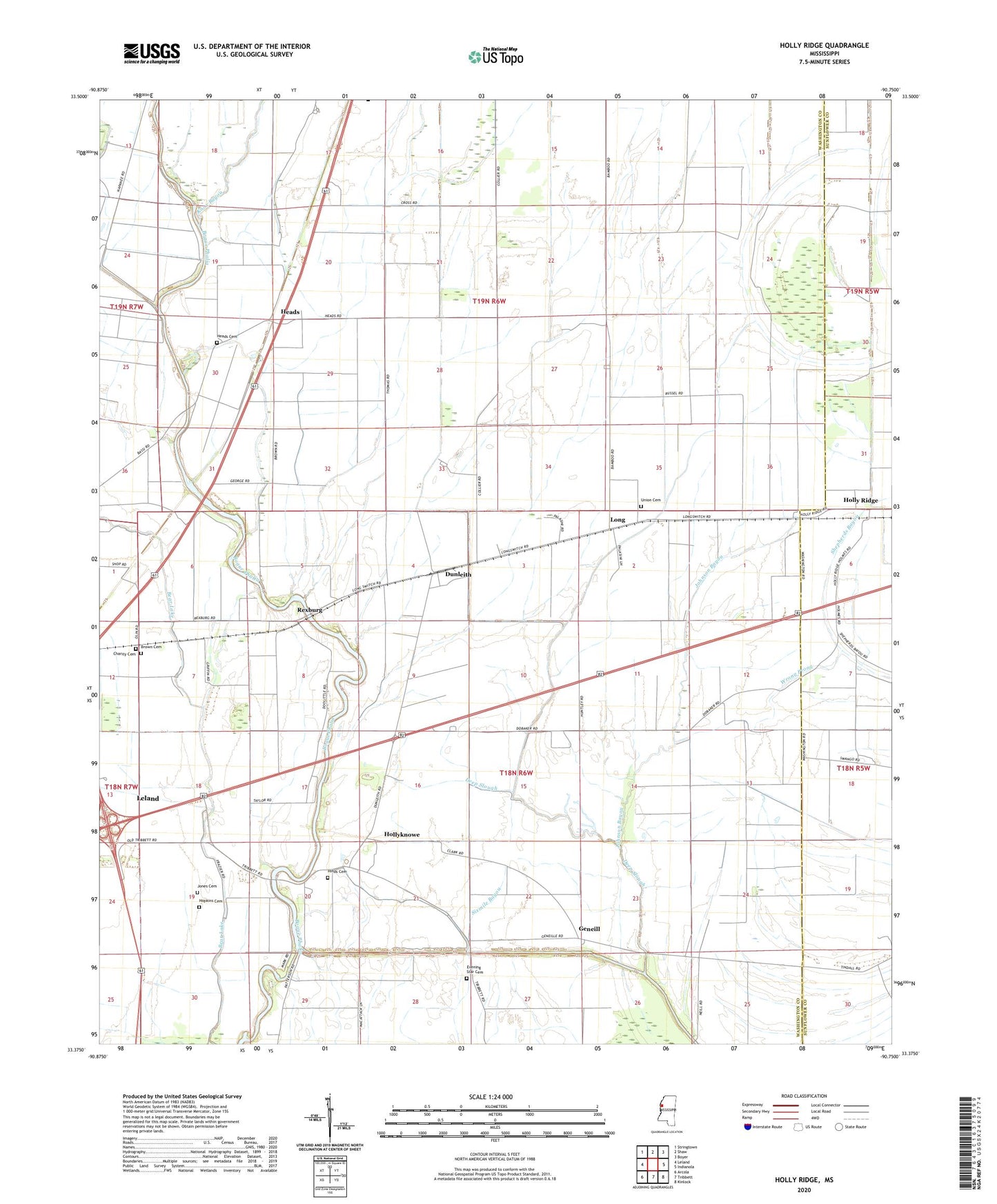 Holly Ridge Mississippi US Topo Map Image
