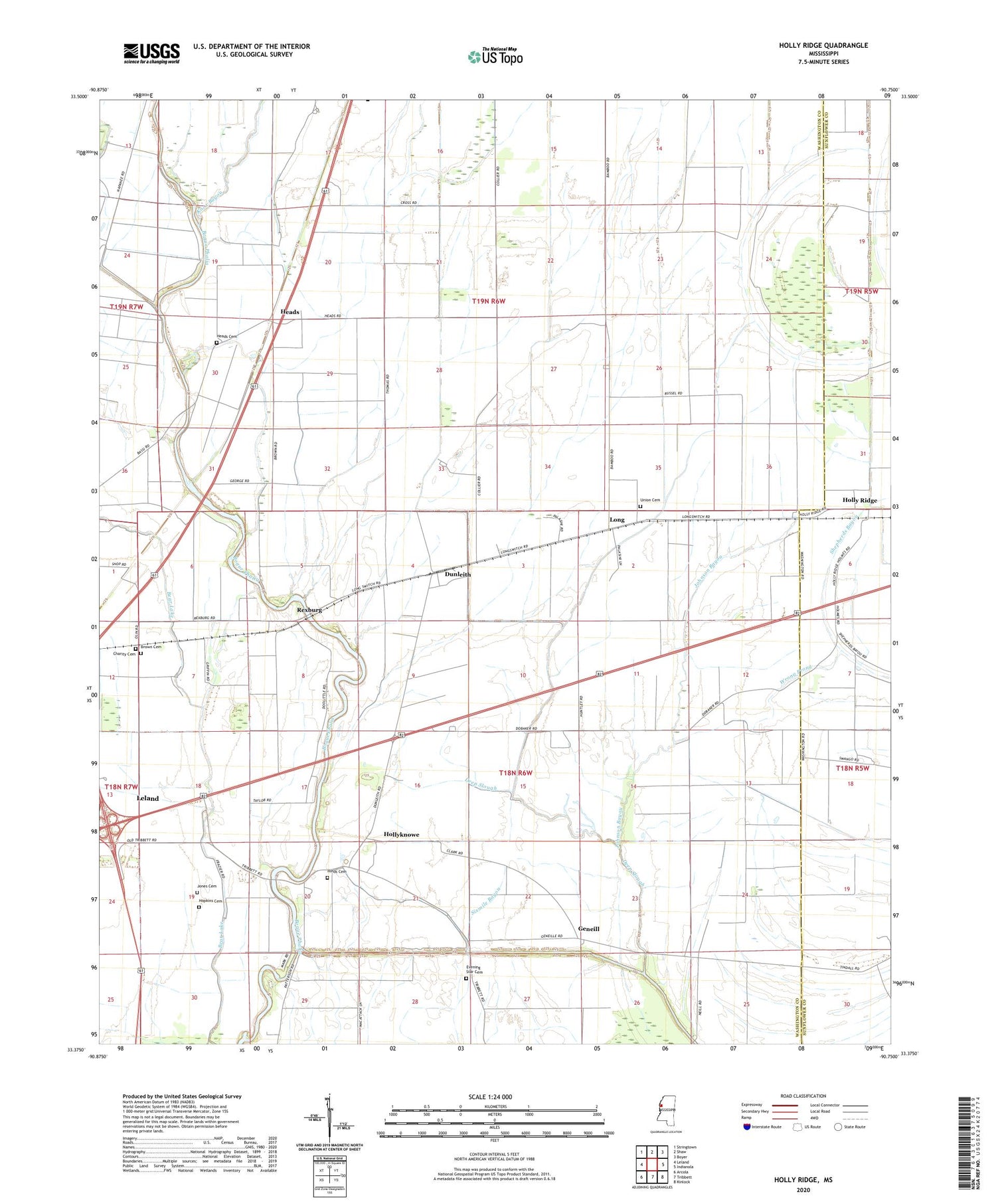 Holly Ridge Mississippi US Topo Map Image