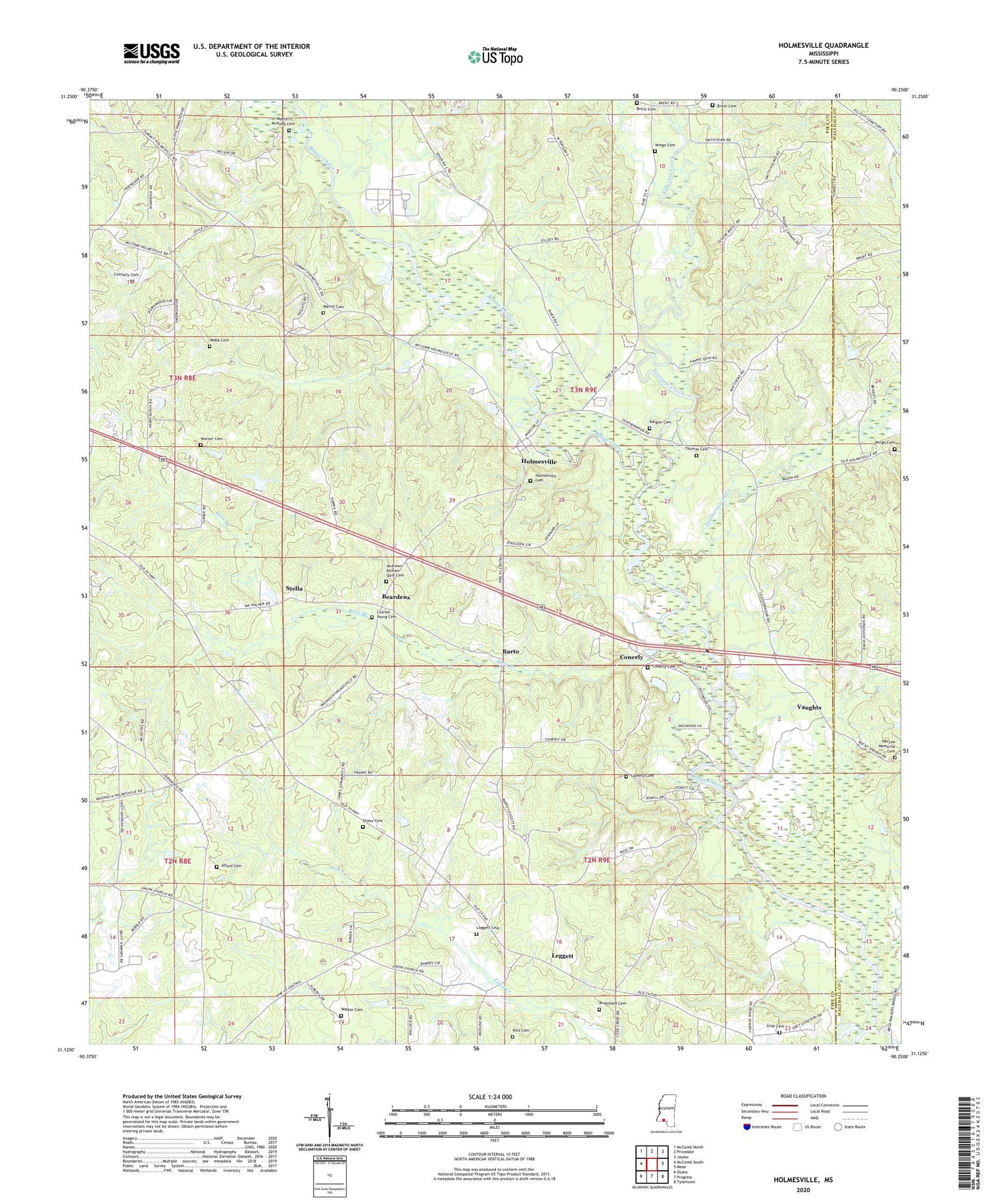 Holmesville Mississippi US Topo Map Image