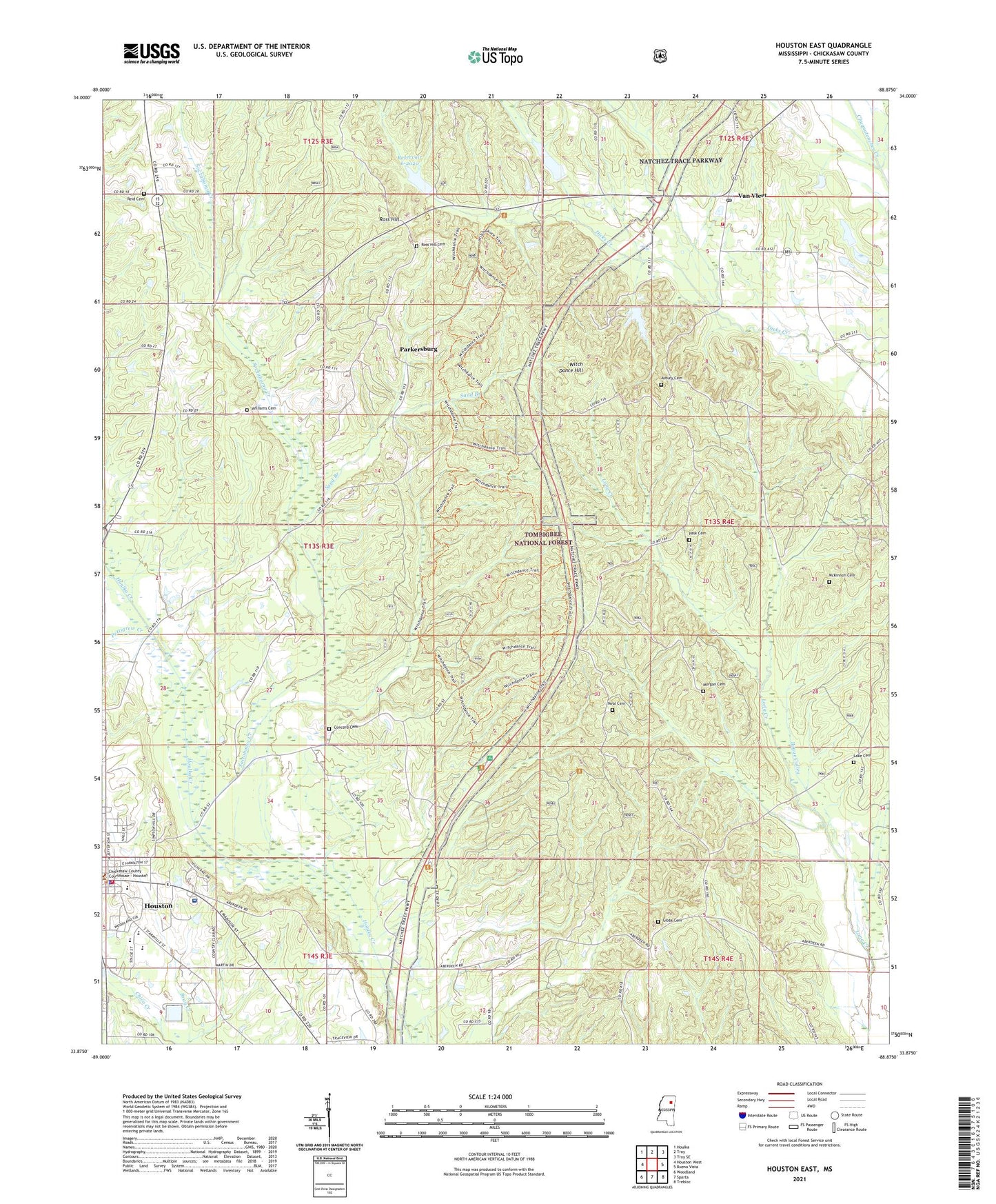 Houston East Mississippi US Topo Map Image
