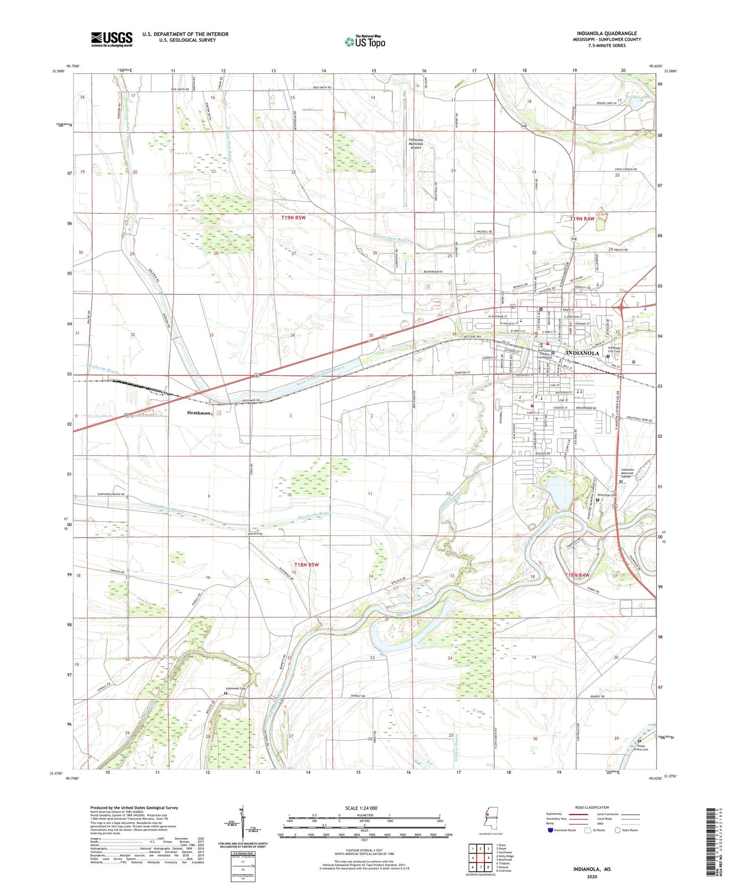 Indianola Mississippi US Topo Map Image
