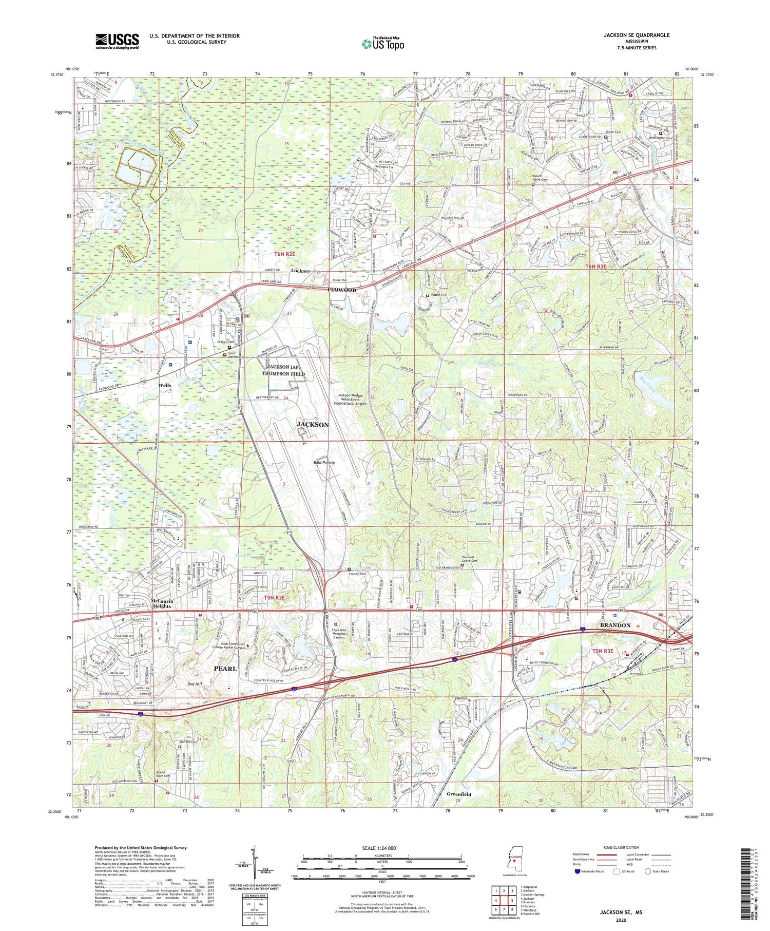 Jackson SE Mississippi US Topo Map Image