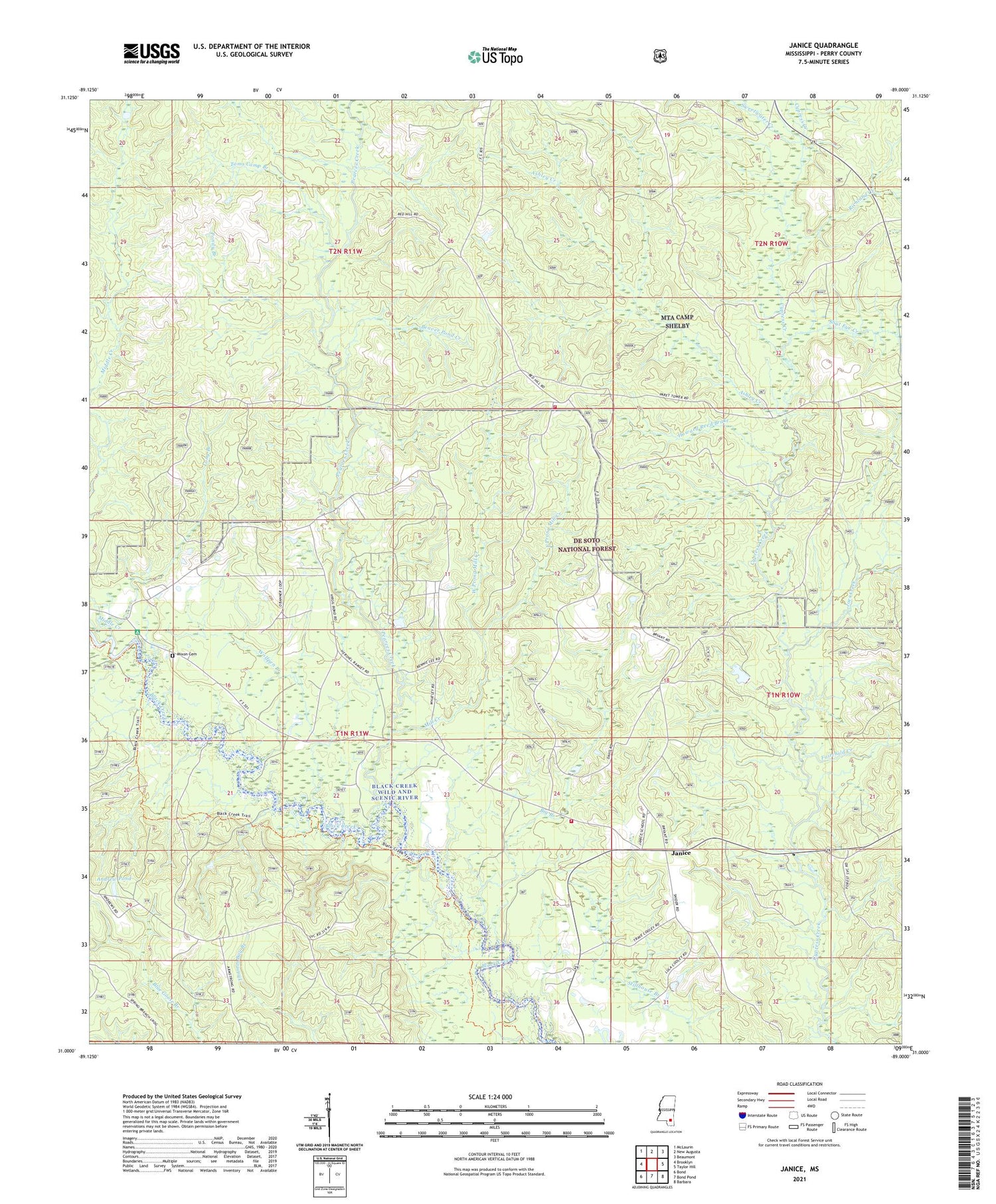 Janice Mississippi US Topo Map Image