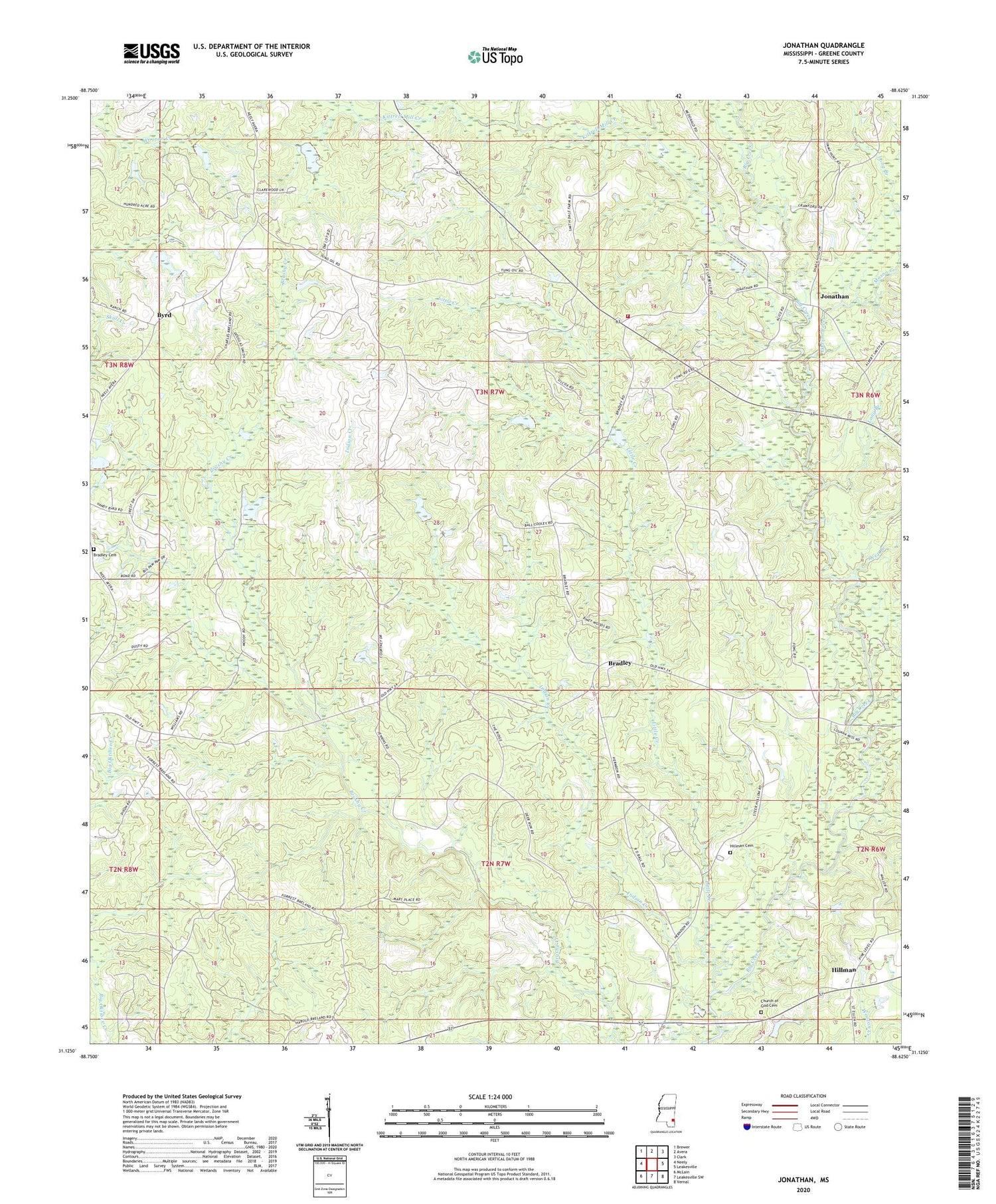 Jonathan Mississippi US Topo Map Image