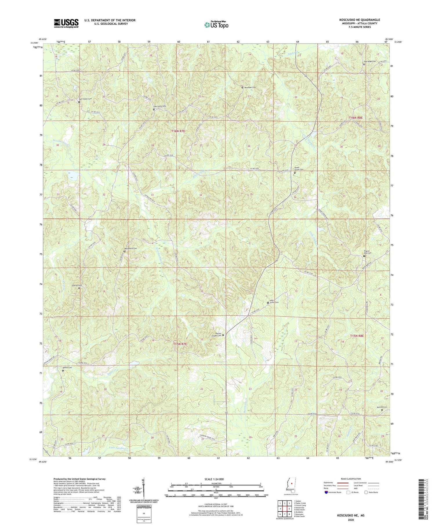 Kosciusko NE Mississippi US Topo Map Image