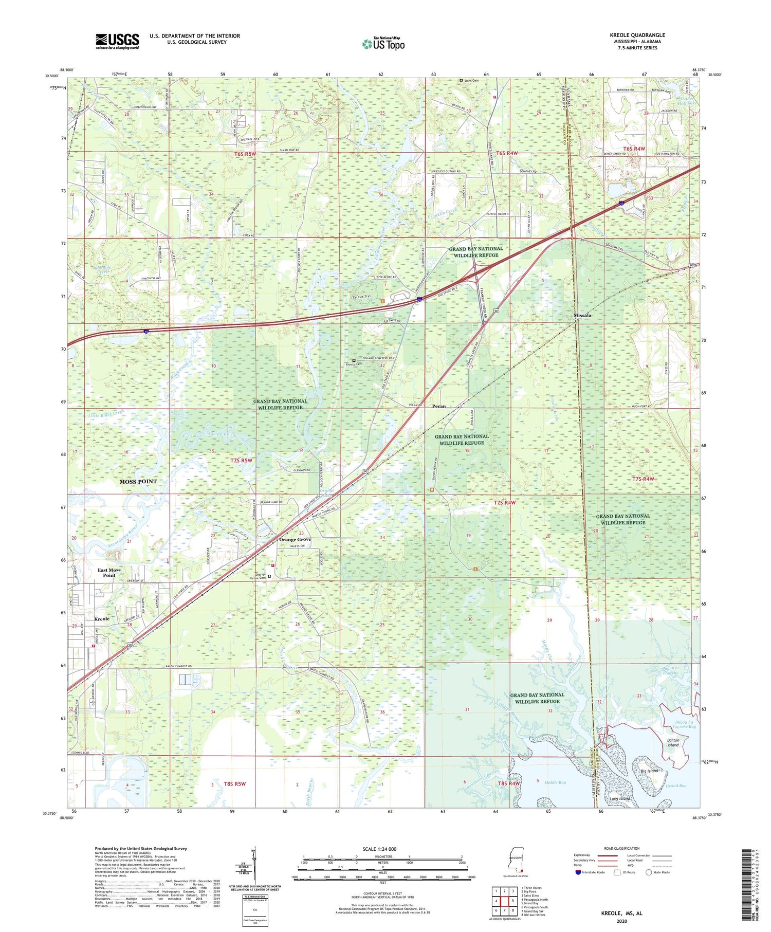 Kreole Mississippi US Topo Map Image