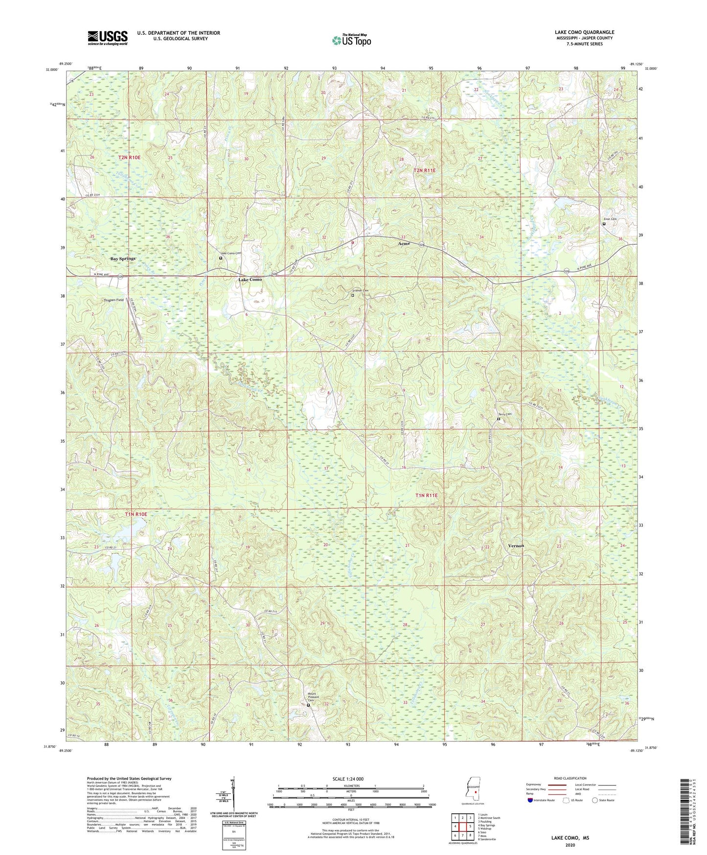 Lake Como Mississippi US Topo Map Image