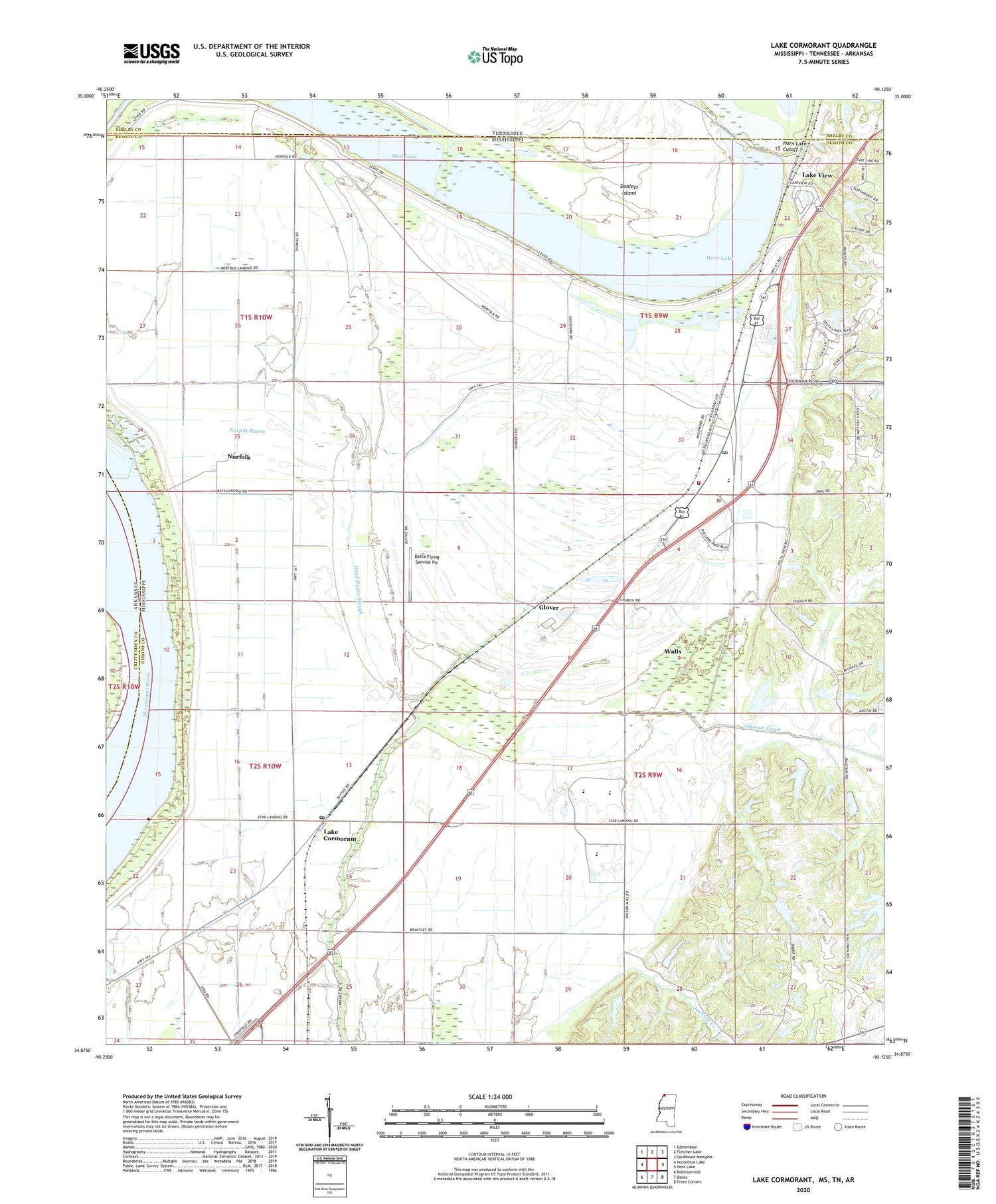 Lake Cormorant Mississippi US Topo Map Image