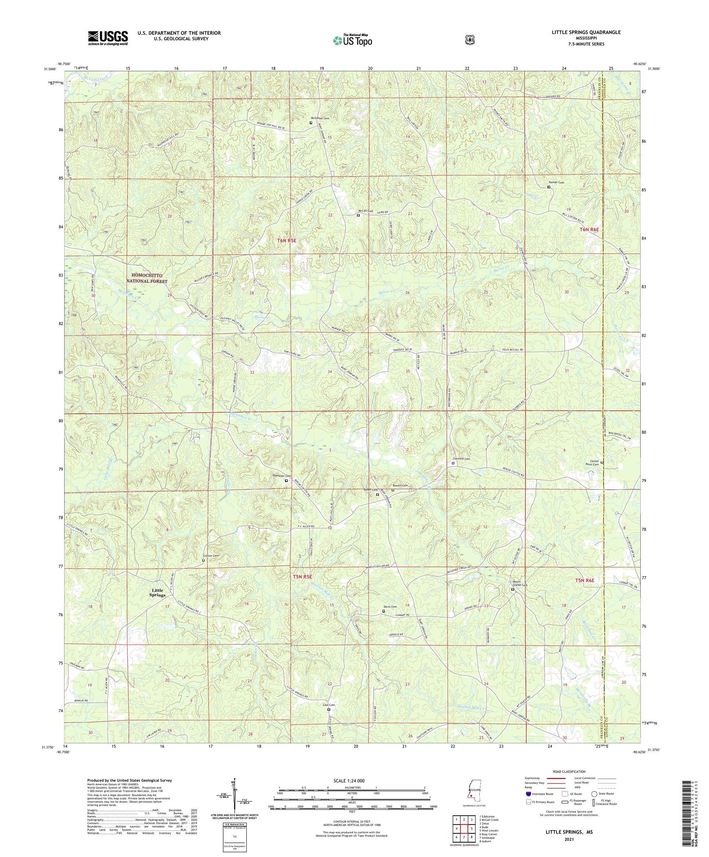 Little Springs Mississippi US Topo Map Image