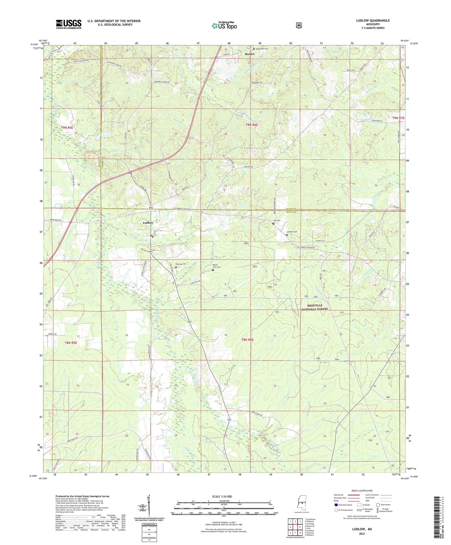 Ludlow Mississippi US Topo Map Image