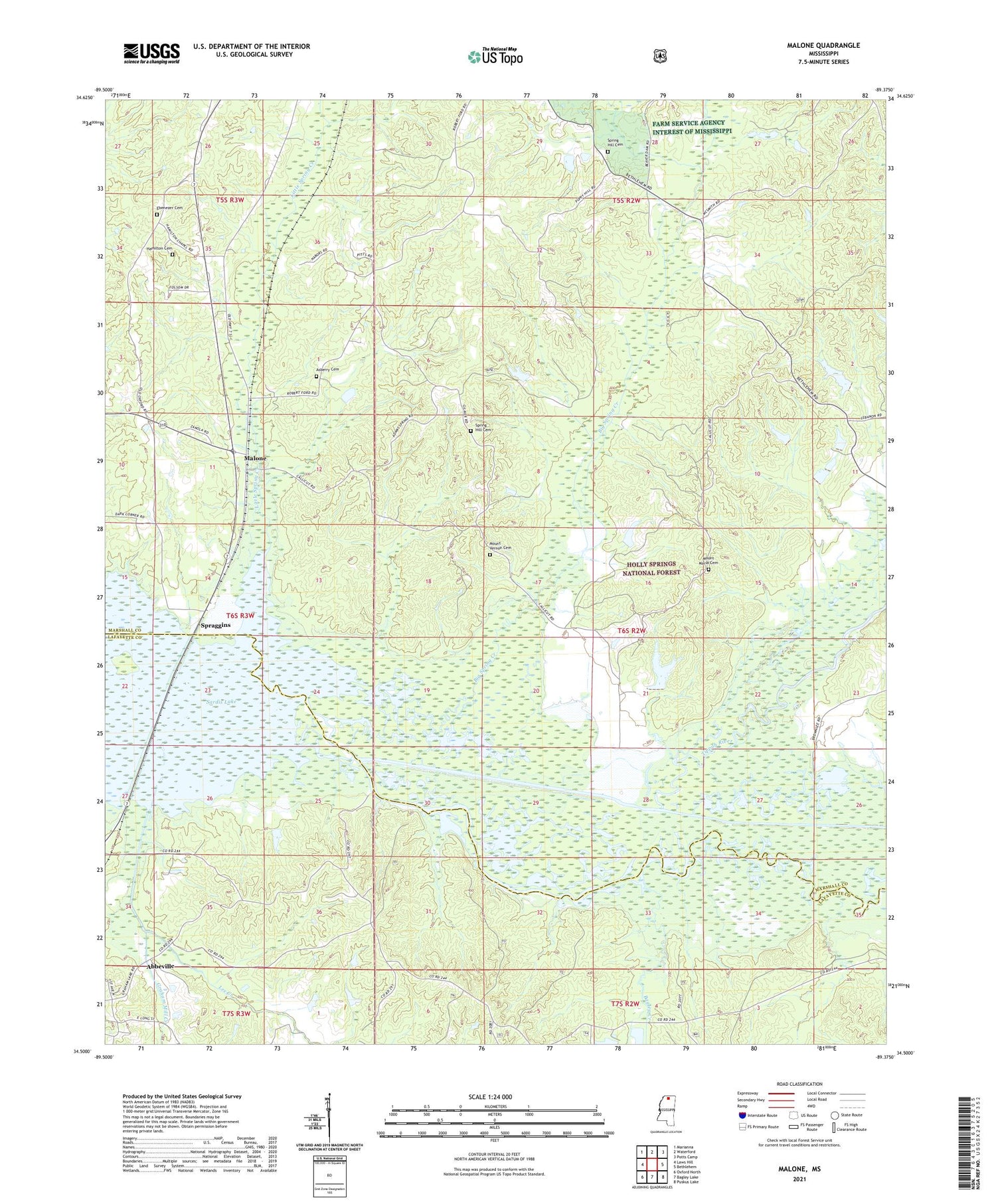 Malone Mississippi US Topo Map Image
