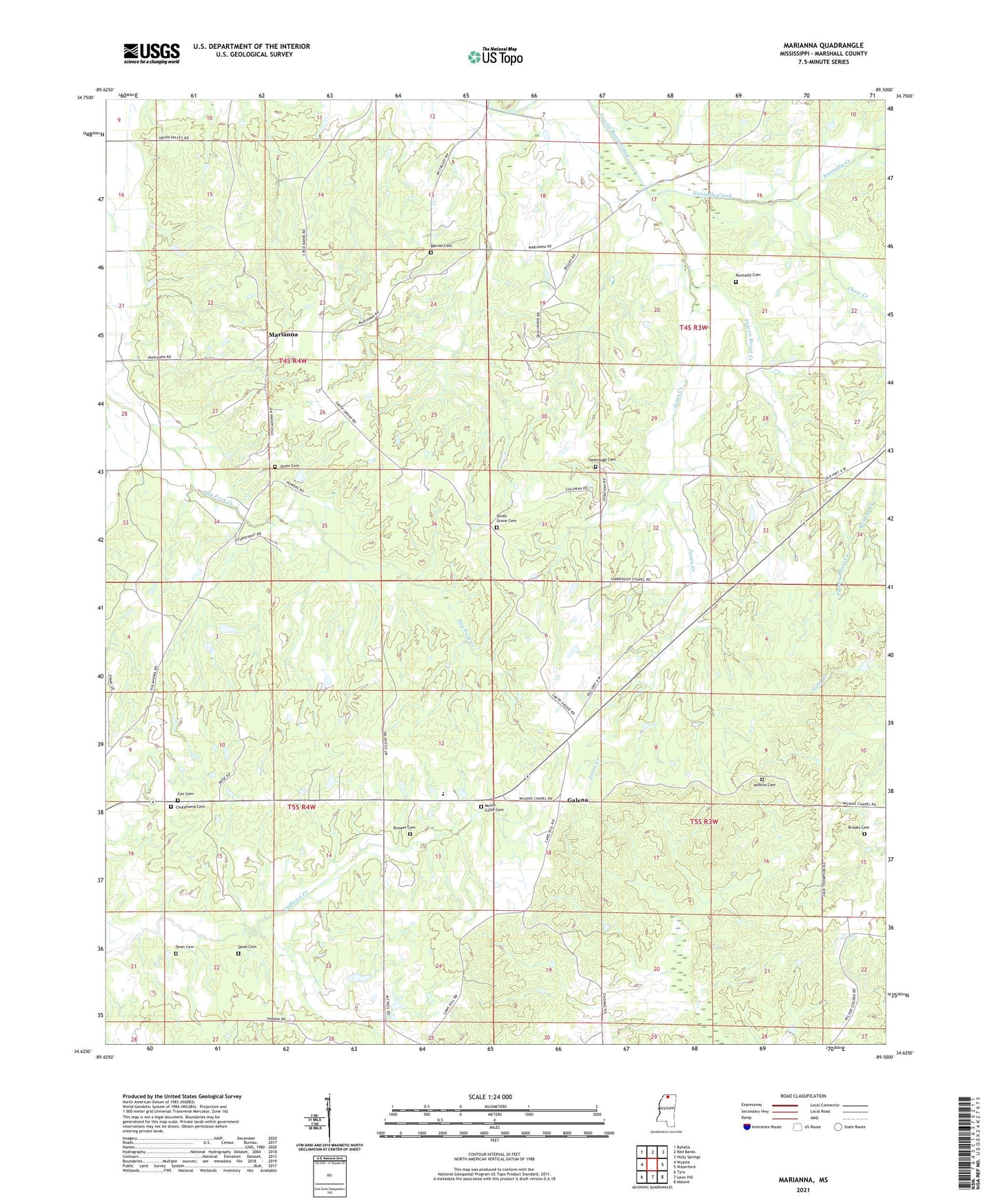 Marianna Mississippi US Topo Map Image