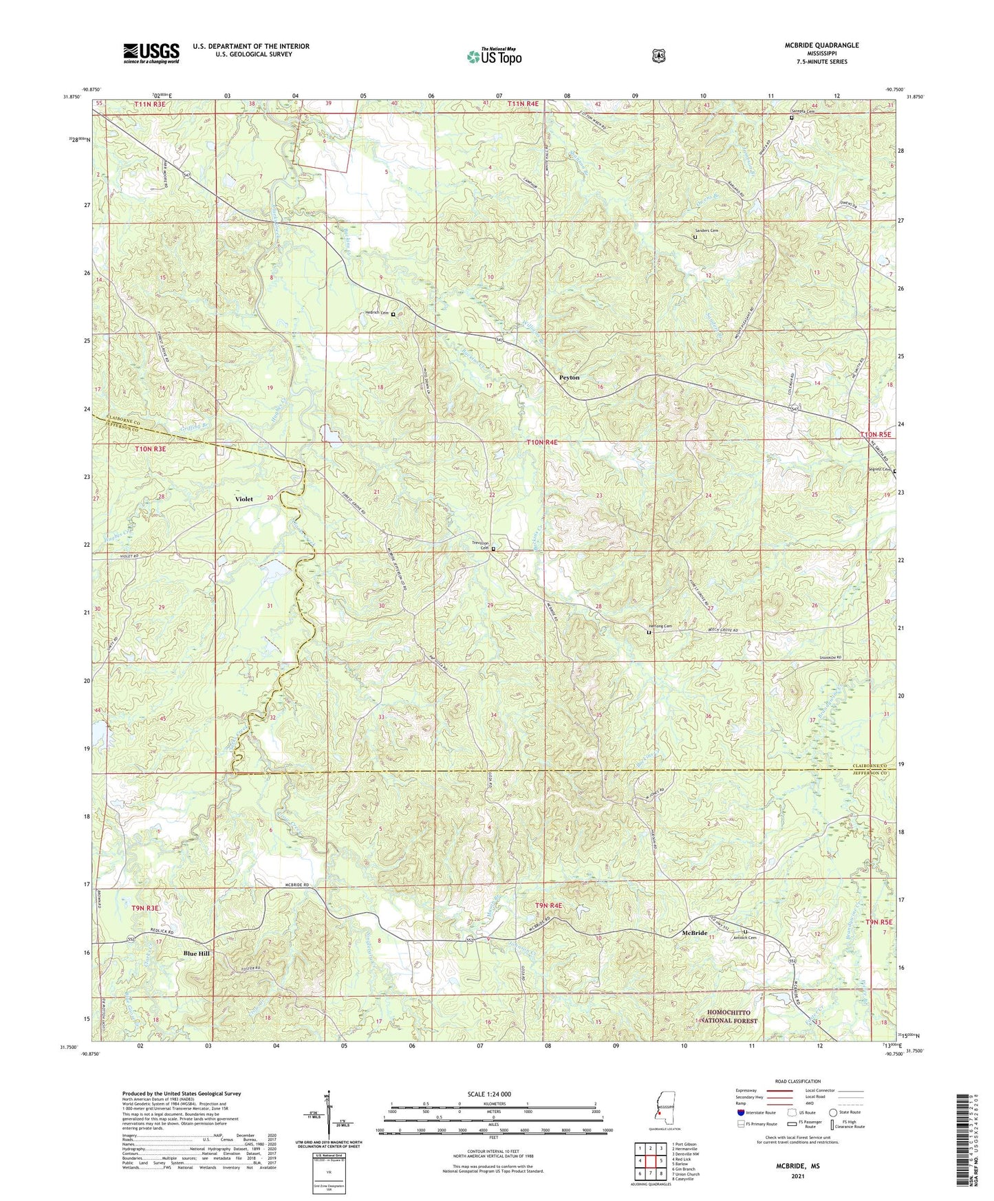 McBride Mississippi US Topo Map Image