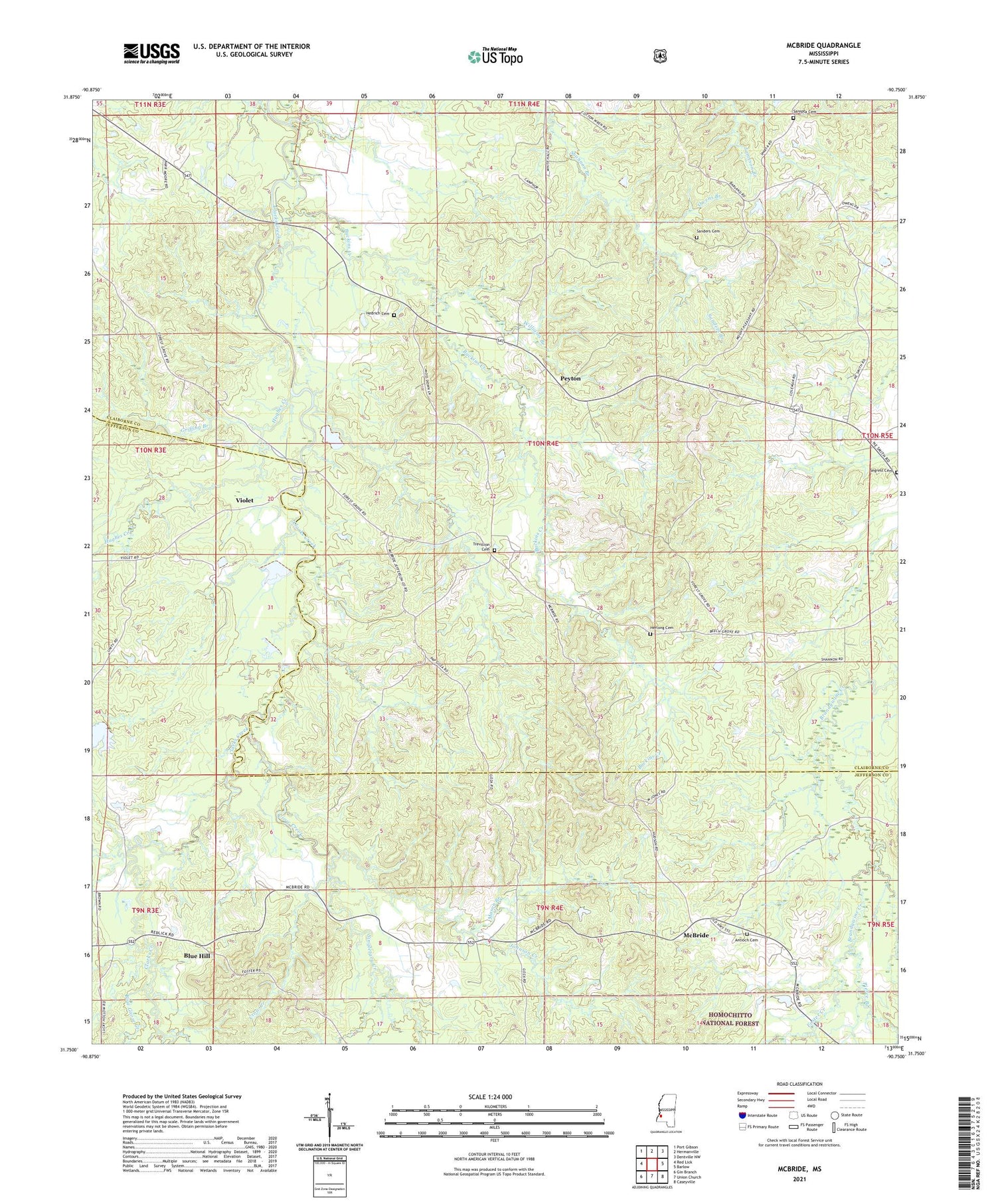 McBride Mississippi US Topo Map Image