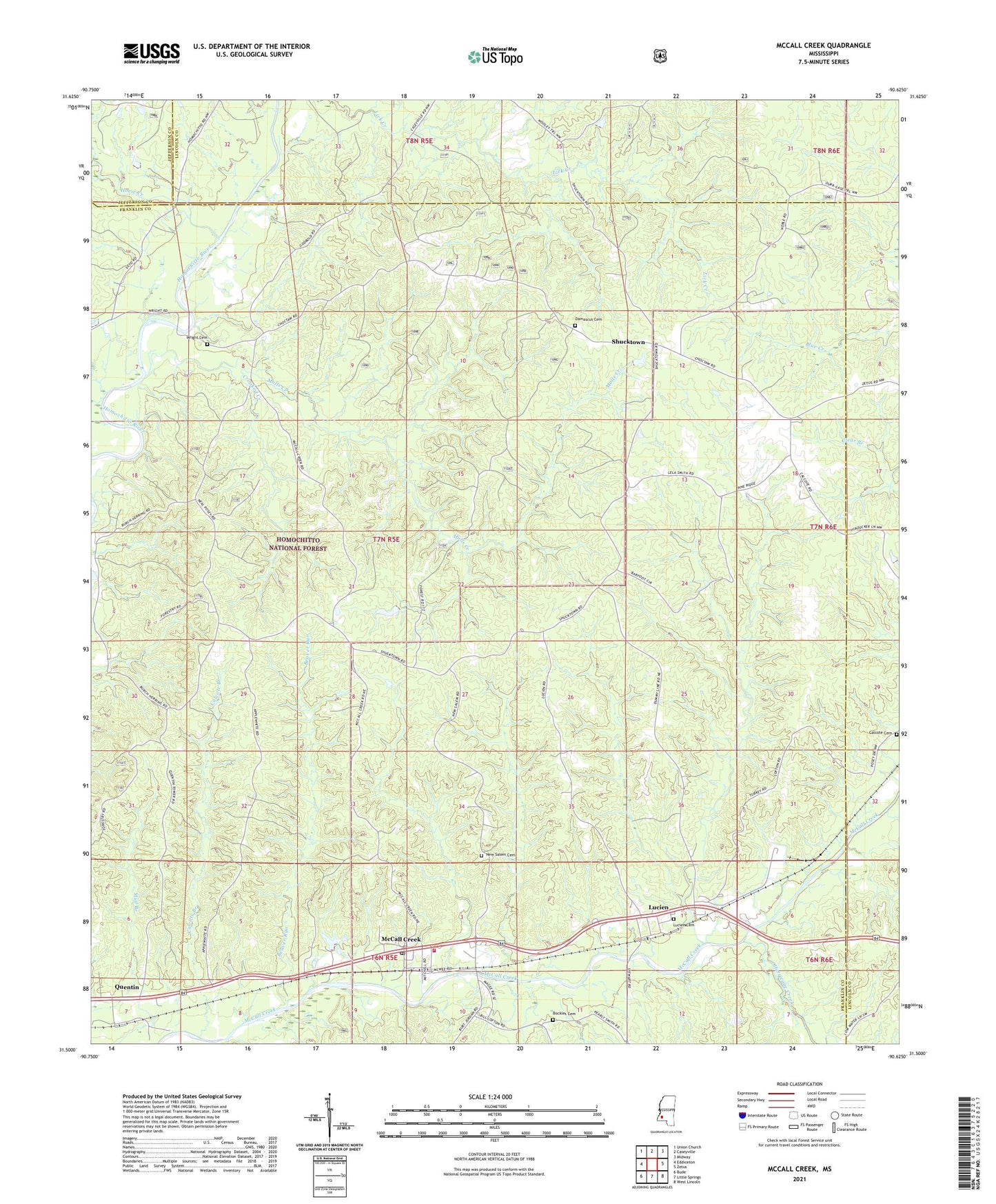 McCall Creek Mississippi US Topo Map Image