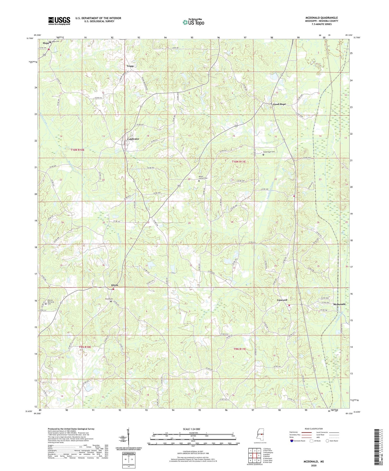 McDonald Mississippi US Topo Map Image