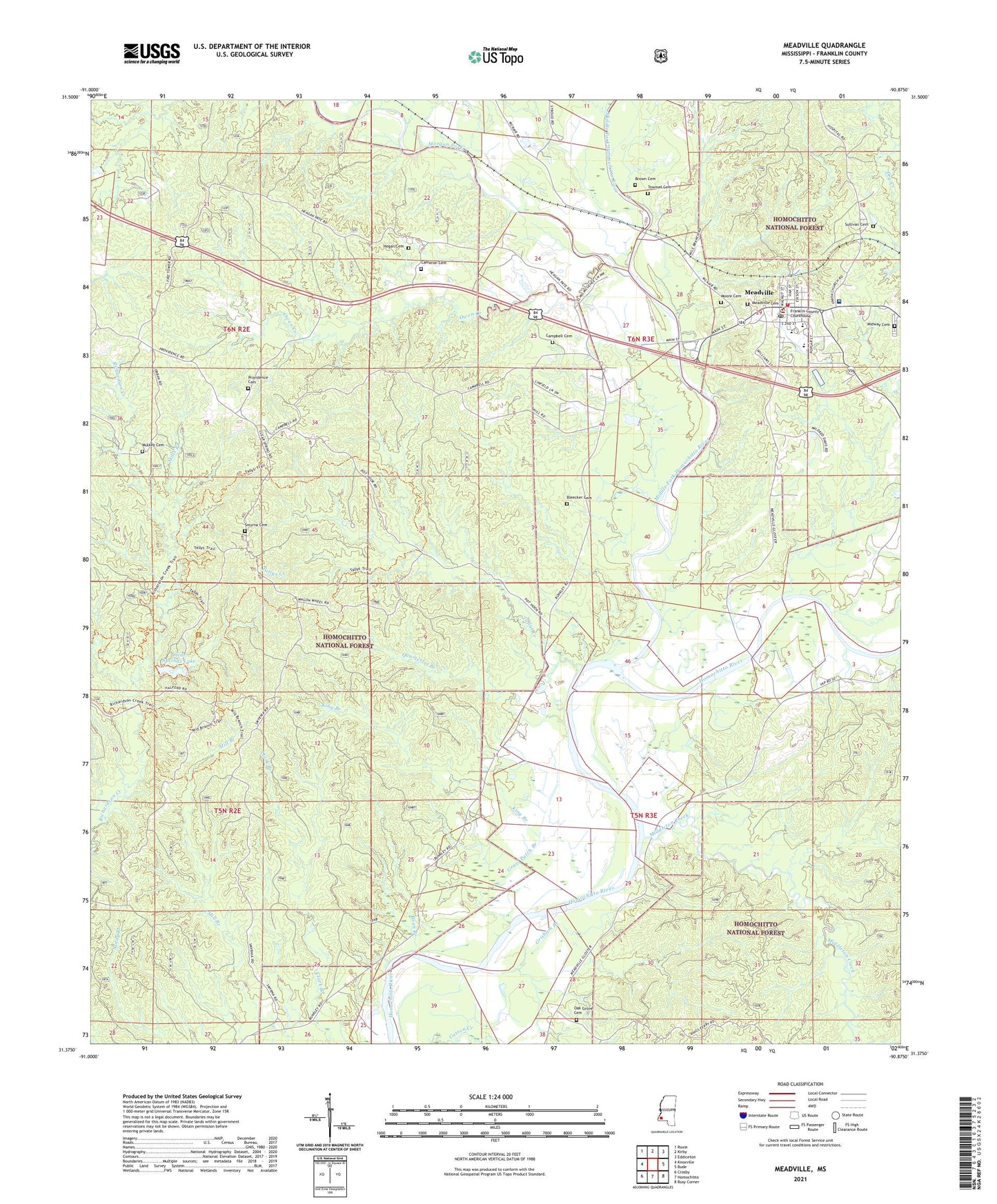 Meadville Mississippi US Topo Map Image
