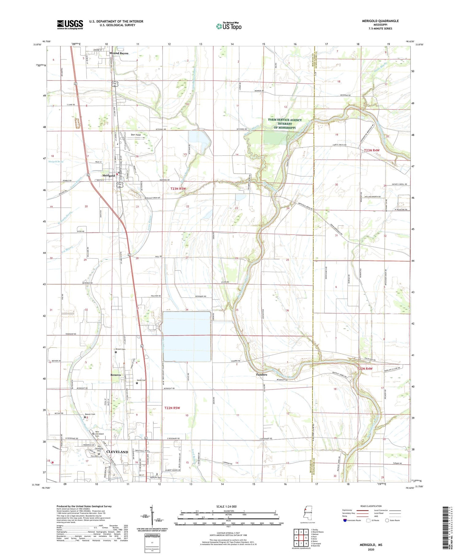 Merigold Mississippi US Topo Map Image