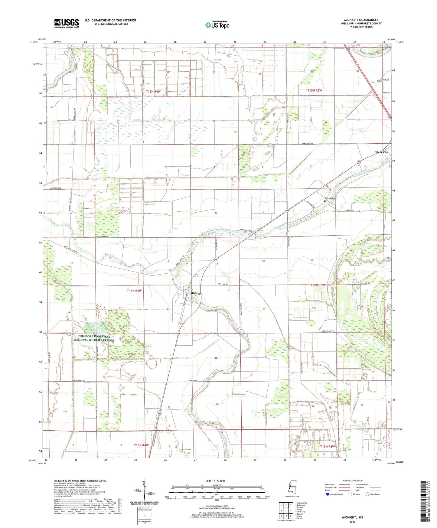 Midnight Mississippi US Topo Map Image