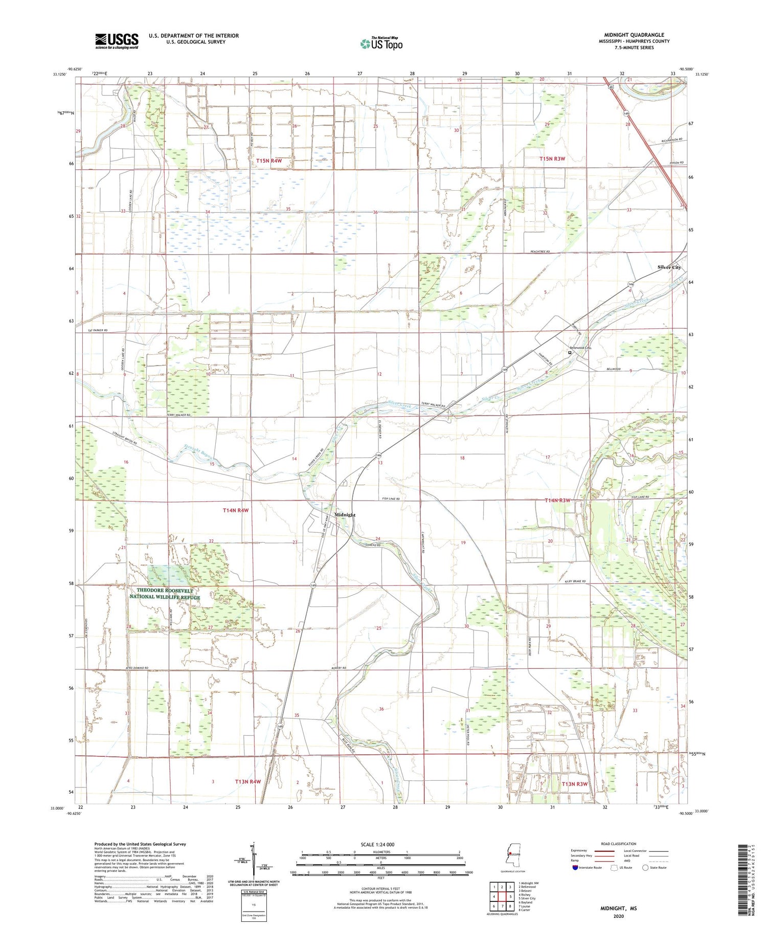 Midnight Mississippi US Topo Map Image