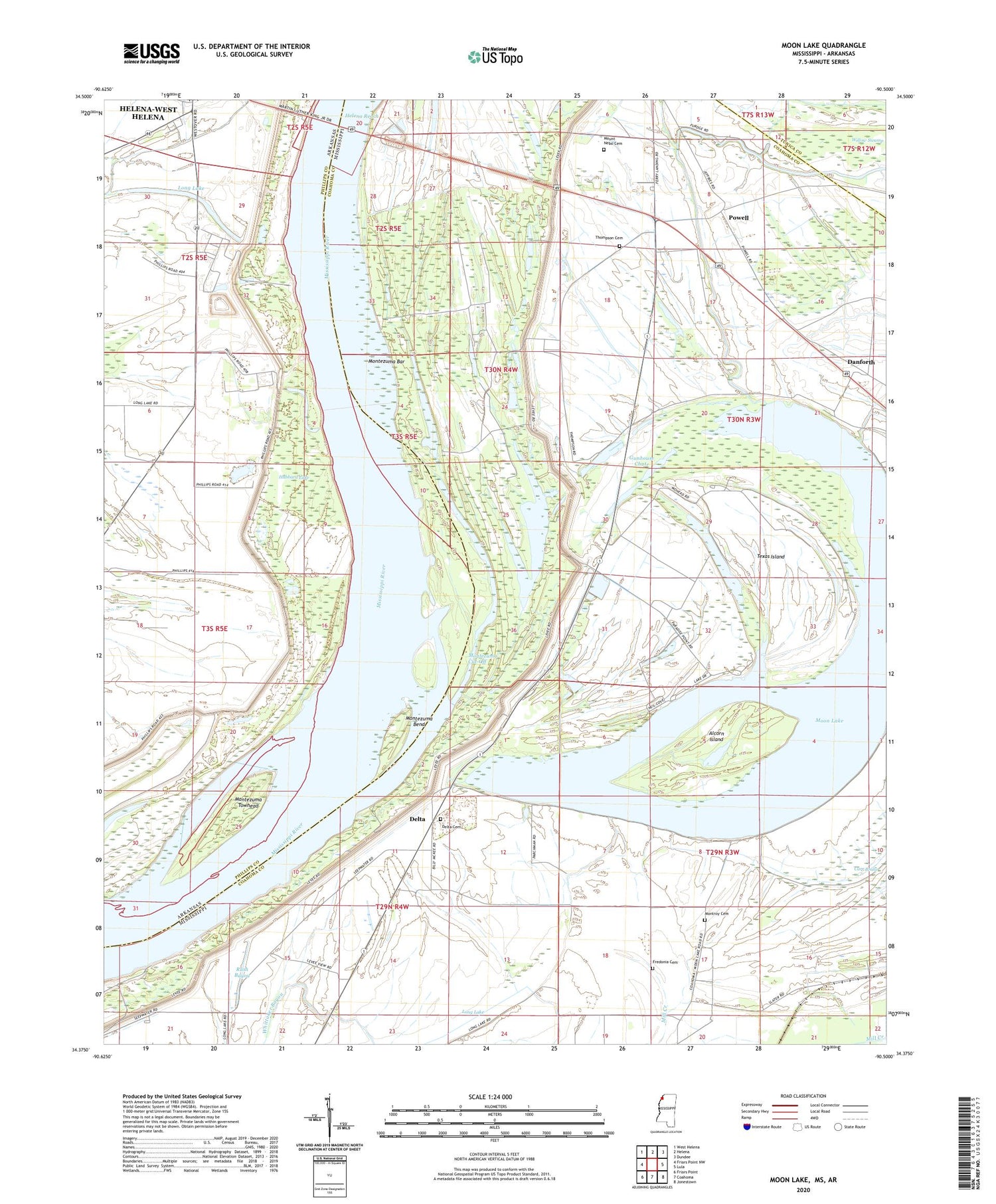 Moon Lake Mississippi US Topo Map Image