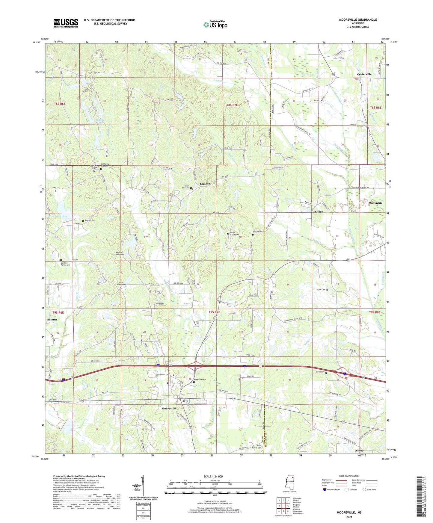 Mooreville Mississippi US Topo Map Image