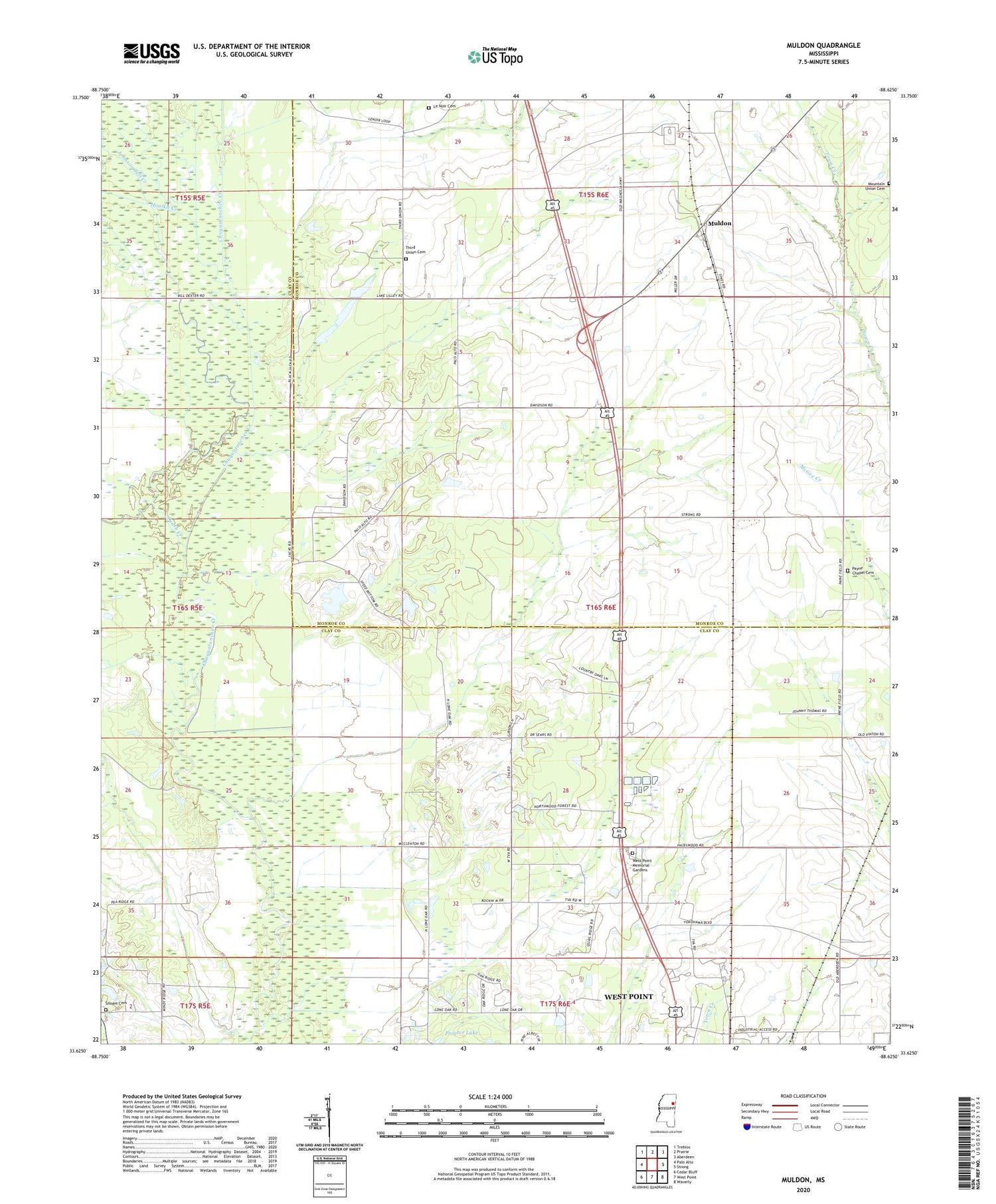Muldon Mississippi US Topo Map Image