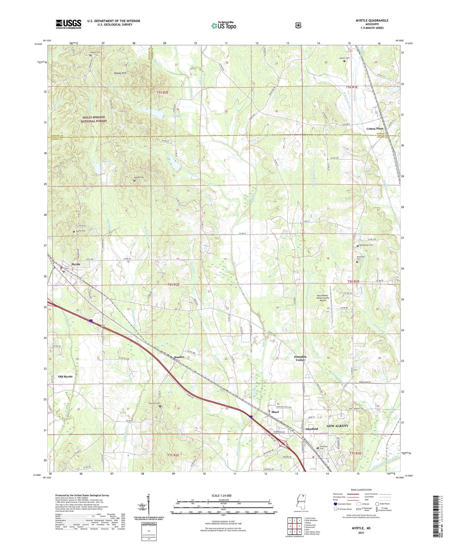 Myrtle Mississippi US Topo Map Image
